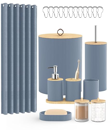22Pcs Grey Blue Bathroom Accessories Set Shower Curtain Decor Kit