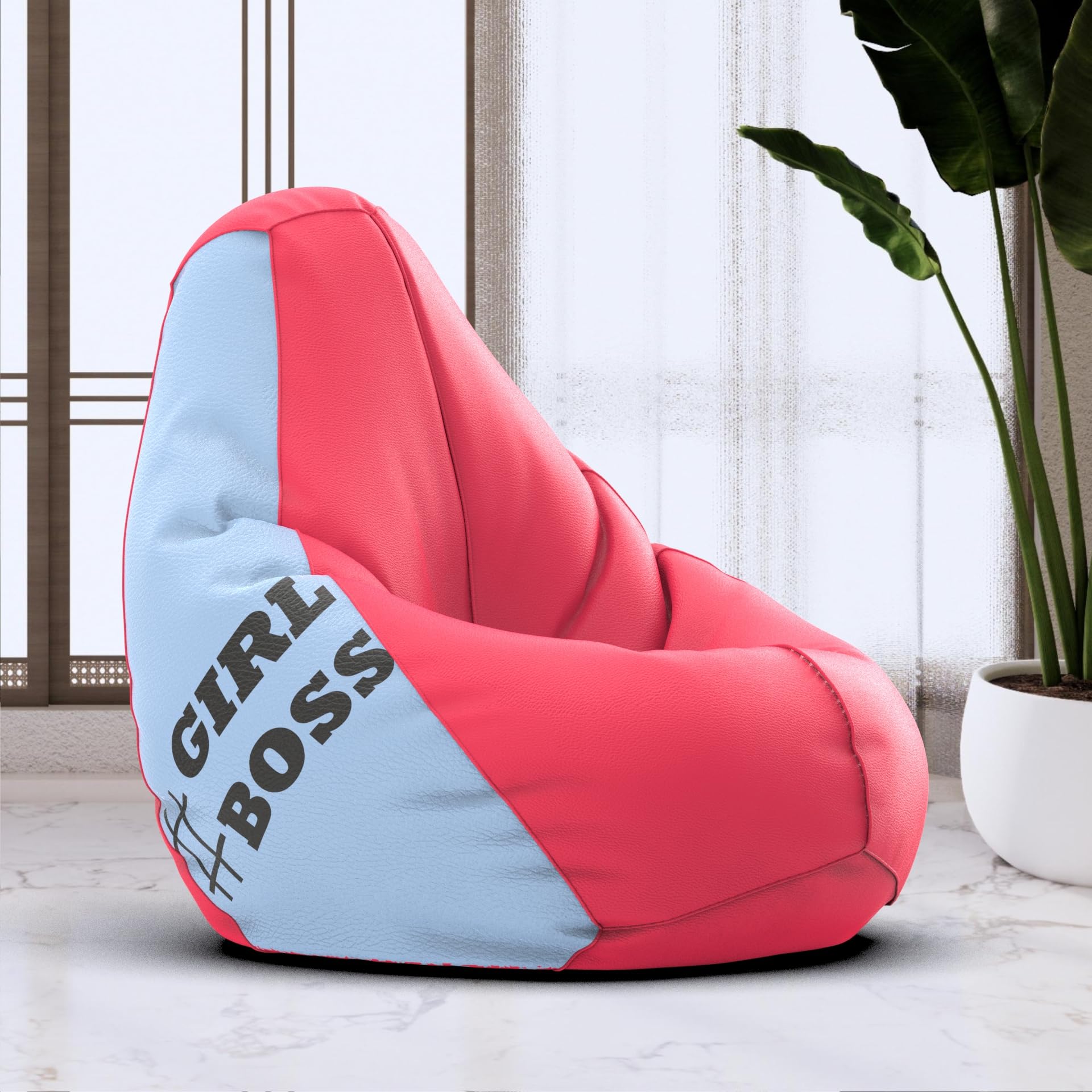 Bean Bag Chair Cover | Size: 1XL | Color: Girl Boss - Pink Sea-Blue | Without Beans | Premium Leatherette Cover (CMF 2645)-image-30