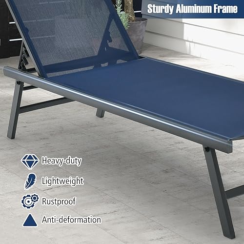 Miniatura 9 de Tangkula Juego de 3 tumbonas para patio, sillón reclinable de aluminio para patio con mesa auxiliar, ajuste de respaldo de 6 niveles, silla de salón