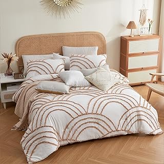 White Twin XL Comforter Set - Twin Size Boho Tufted Rainbow Comforter for College Girls Boys, 3 Pieces Boho Bedding for All Season, Lightweight Soft Microfiber Comforter with 2 Pillow Cases