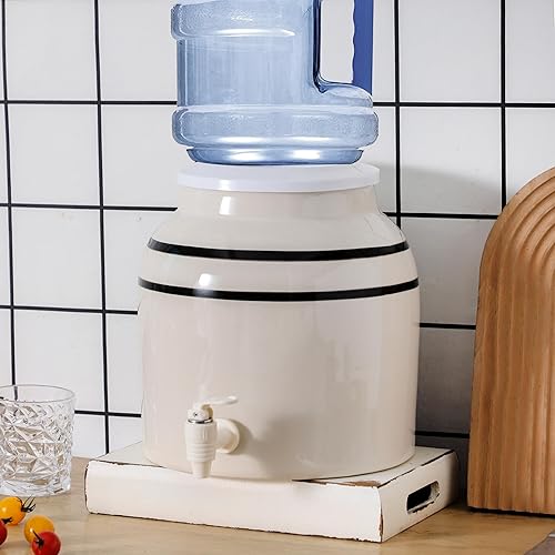 Miniatura 5 de Dispensador de agua de cerámica de porcelana, grifo incluido, dispensador de jarra de agua para encimera, dispensador de bebidas heladas de
