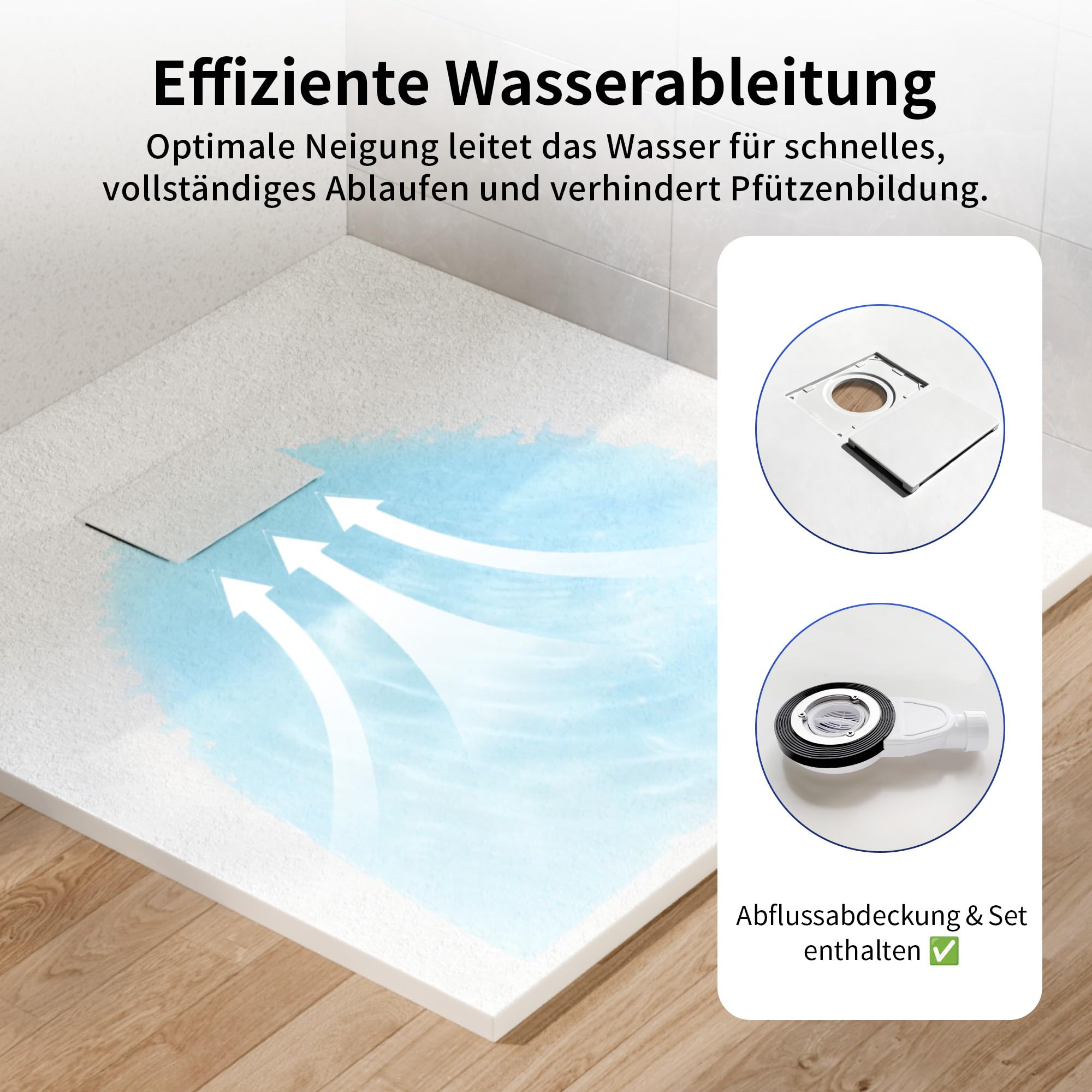 DeerValley Duschwanne 90x90cm – SMC rutschfest mit Ablaufgarnitur 90mm Duschtasse bodengleich zuschneidbar belastbar flach Duschablauf Dusche barrierefrei