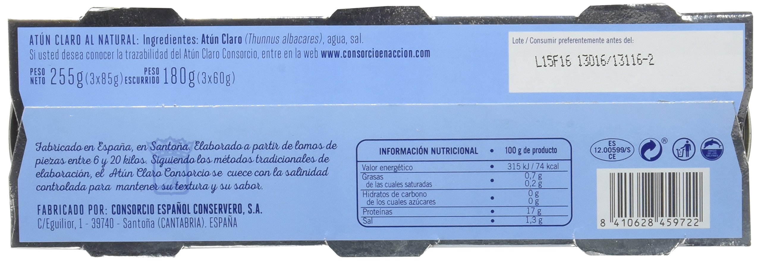 Atún Claro | 8 Paquetes de 3 Latas de 85 gr (8 Paquetes de 3 Latas de 85 gr, Atún Claro Natural de Santoña)