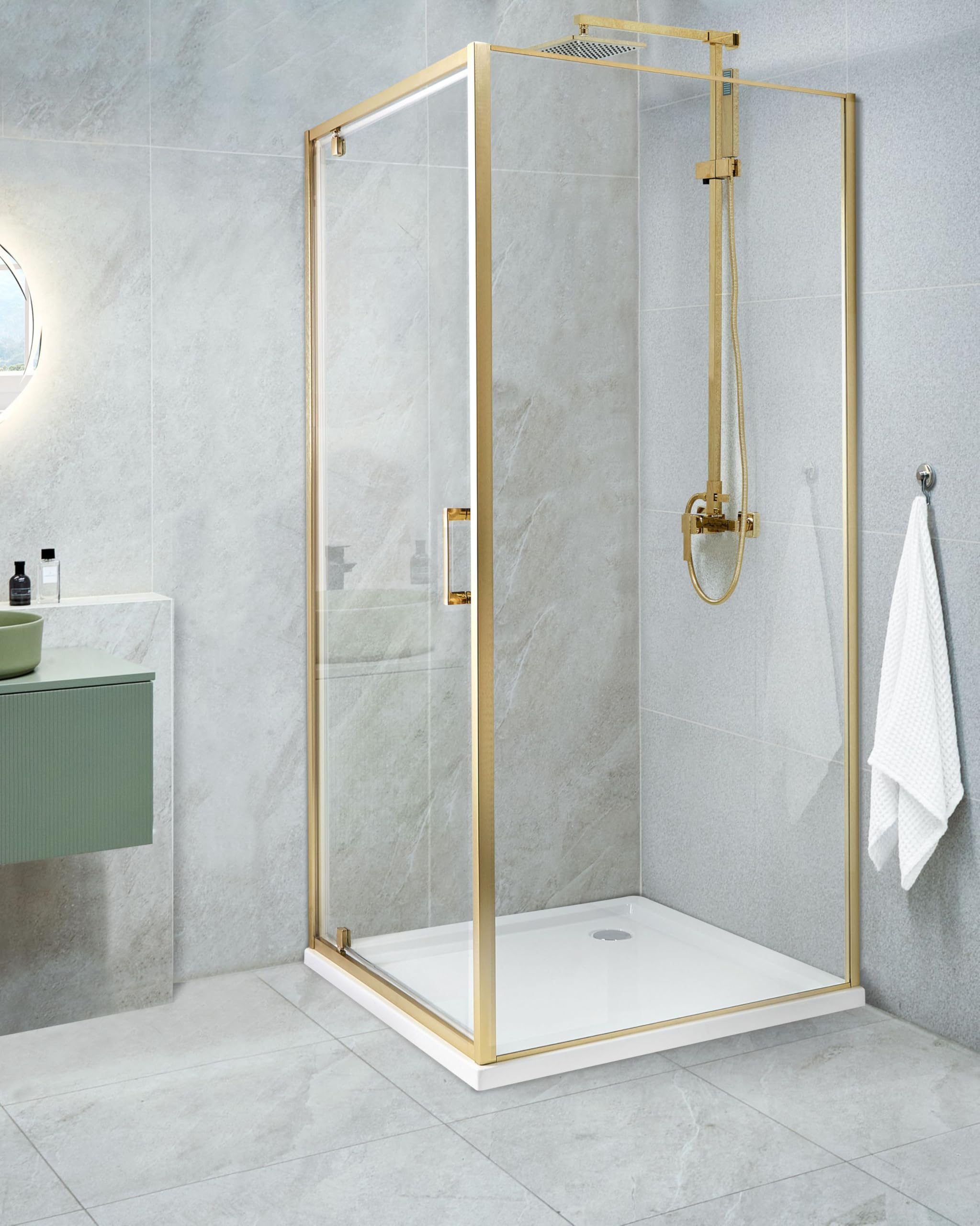 Cabina de ducha cuadrada de vidrio templado una puerta dorado 80 x 80 x 185 cm Darli