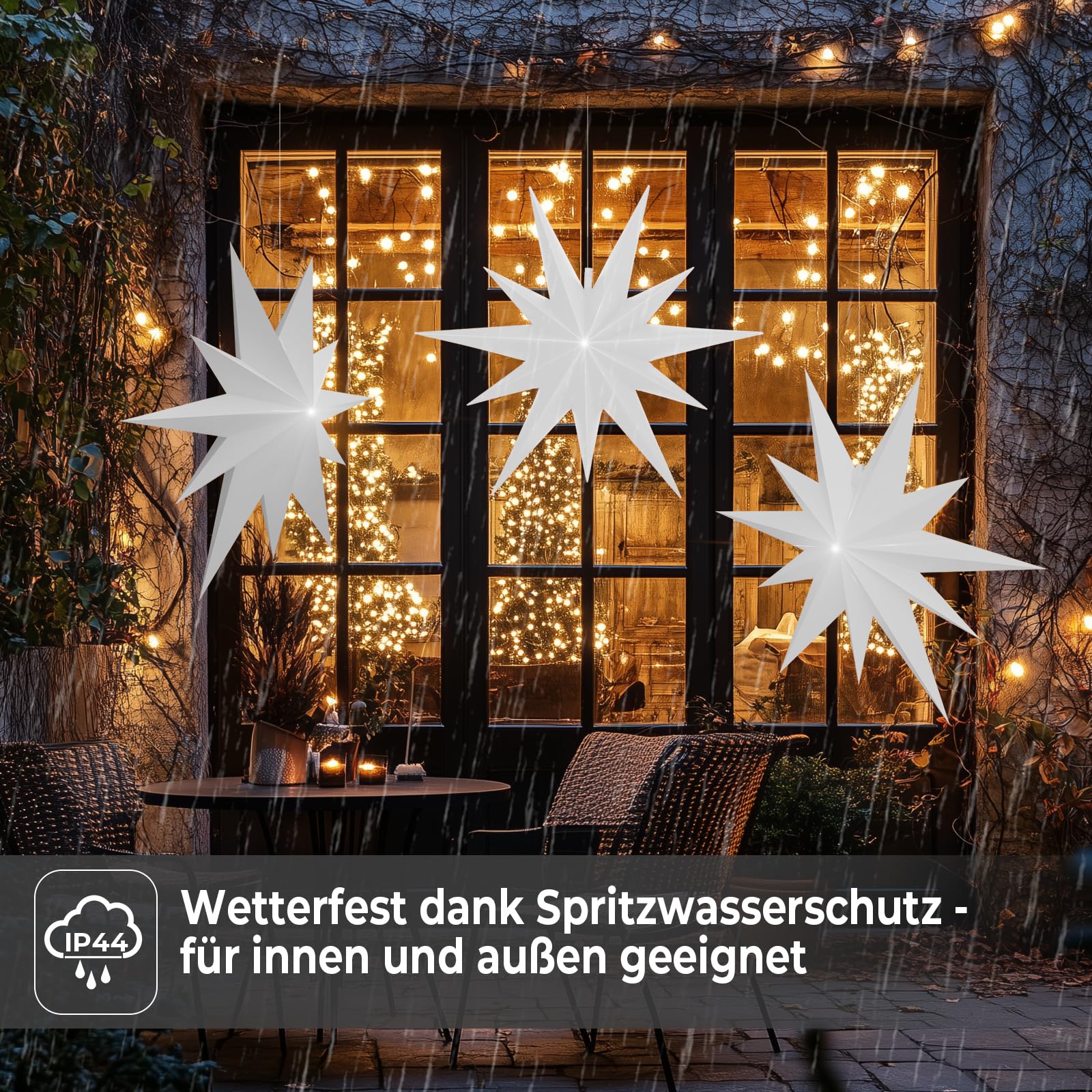 OVILUM Leuchtstern 2D XXL mit LED Beleuchtung | weiß | |Ø 100cm | Stern mit 11 Spitzen | wetterfest | Garten Deko, Wohnzimmer, Weihnachtsdeko | Weihnachtsstern | mit Timer | 7,5m Kabel