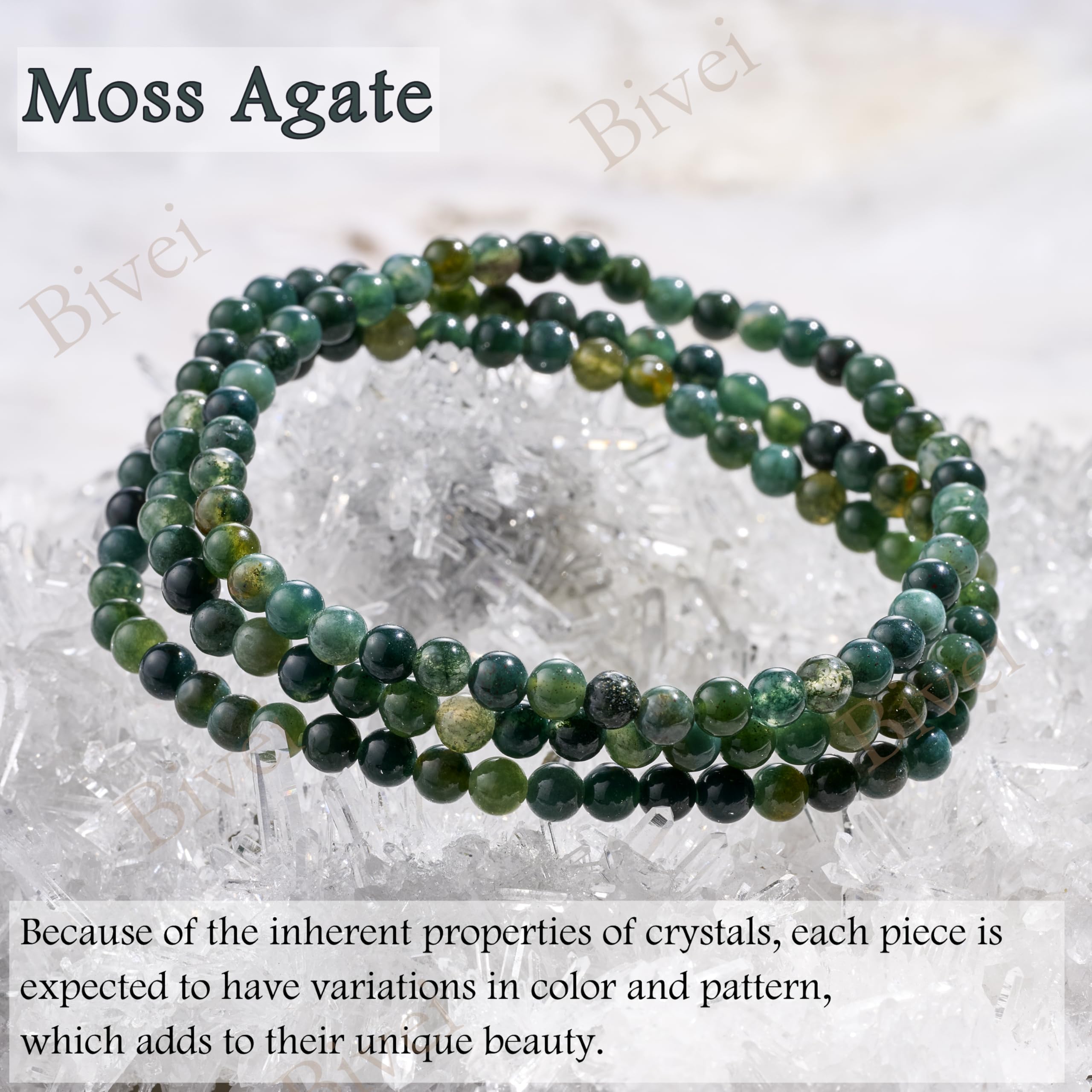 Bivei Braccialetto di Cristallo per Donna 4mm Perle Pietra Semipreziosa Naturale Elastico Estensibile Gioiello Regalo Yoga