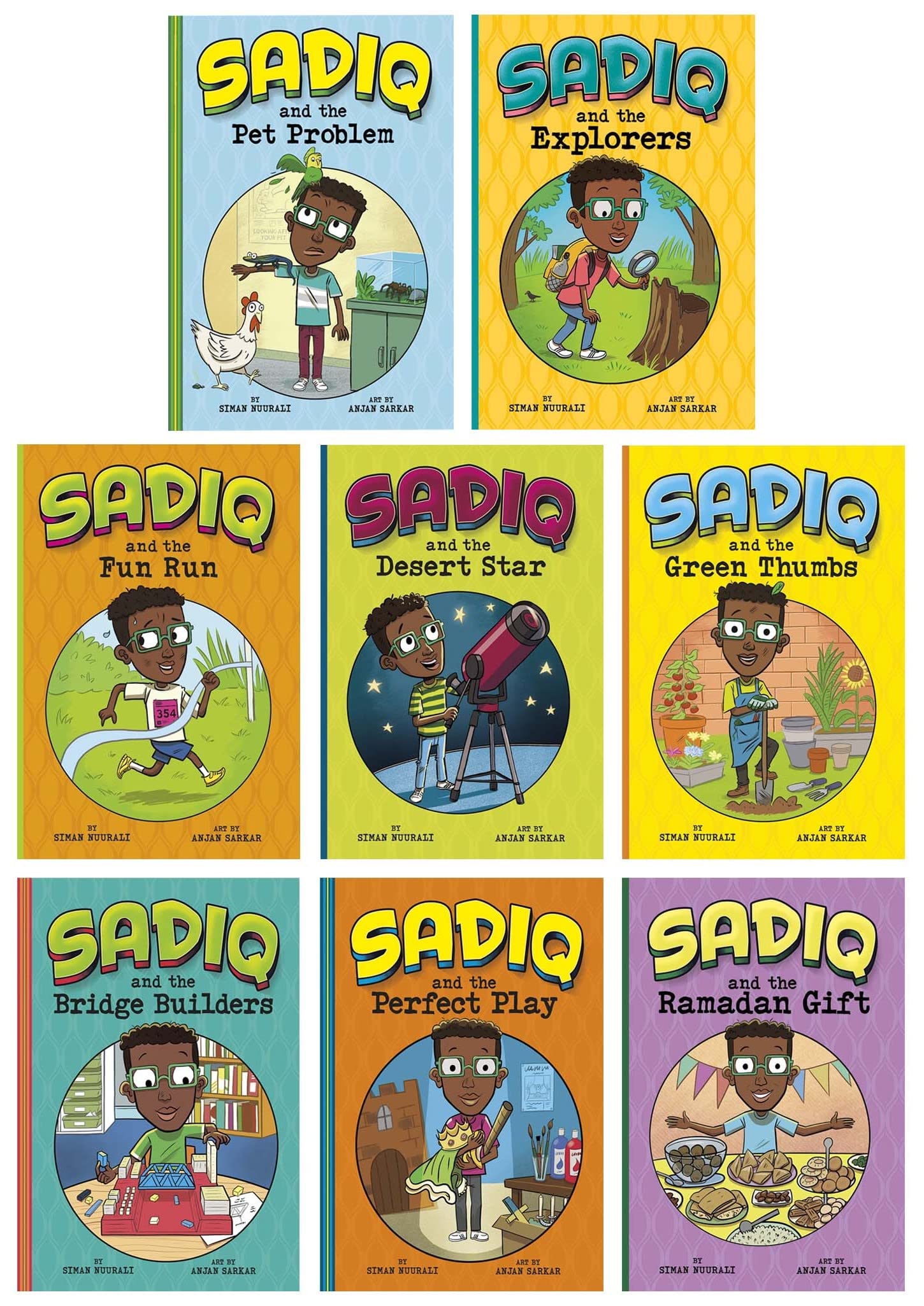 Sadiq Collection 8 Books Set (Sadiq and the Pet Problem, Sadiq and the Desert Star, The Fun Run, The Green Thumbs, The Explorers, Sadiq and the Bridge Builders, The Perfect Play & The Ramadan Gift)