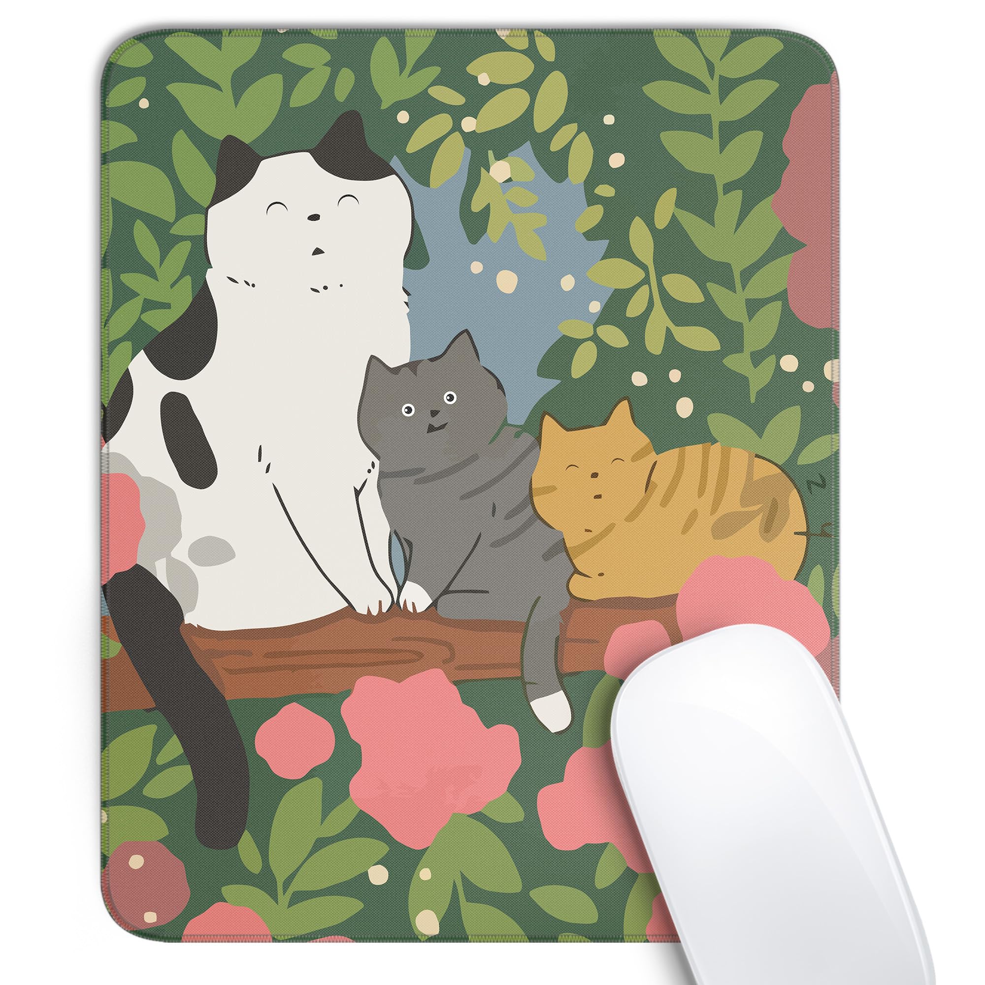 Cute Colorful Cats Square Mouse Pad,Kawaii Cat Mouse Pads for Wireless Mouse Desk Accessories,10"X8"Travel Mousepad with Non-Slip Rubber Base,