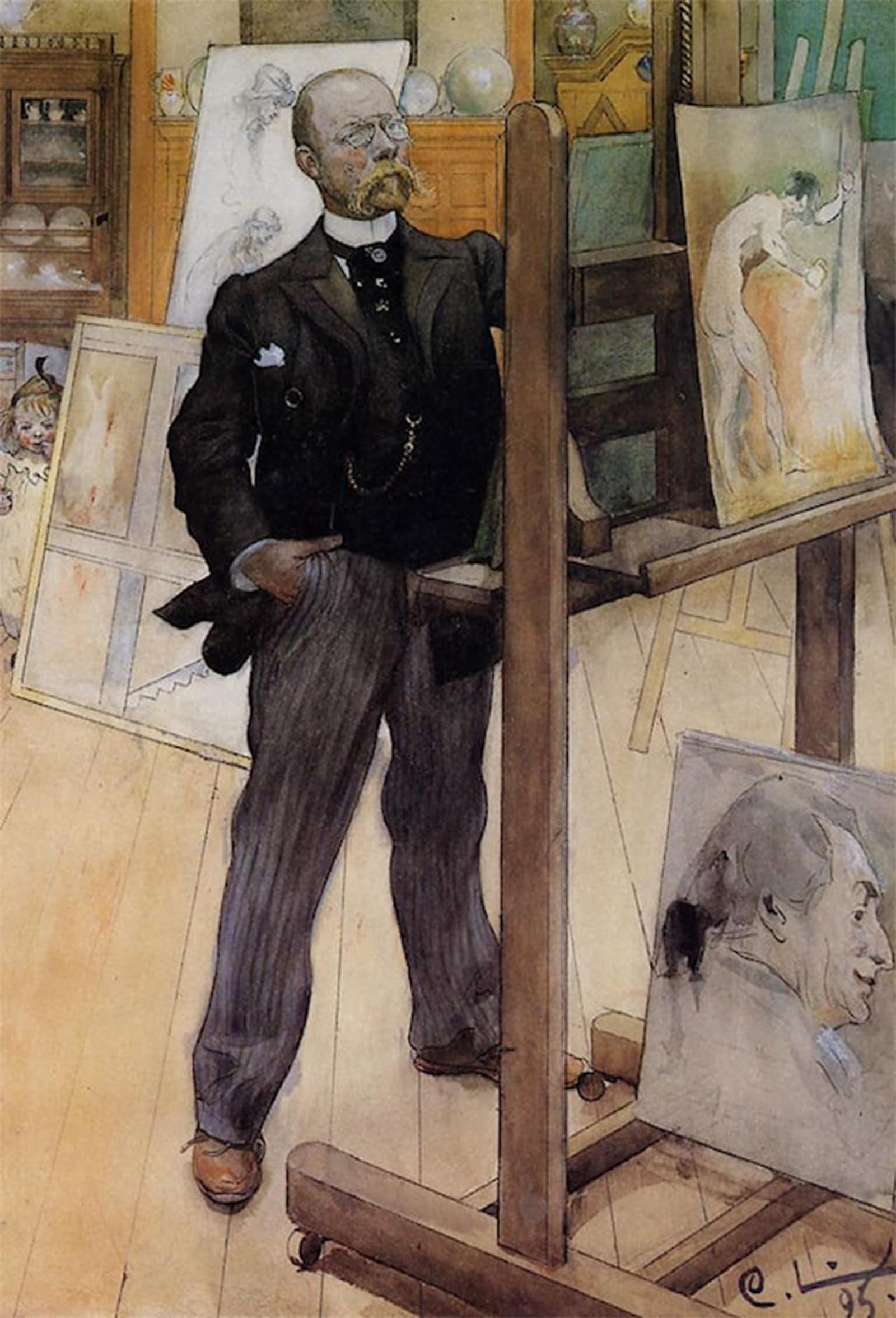 Artxlxxbn No Frame Famous Art Print Poster Vintage Wall Art Self Portrait By Carl Larsson Canvas Art Poster For Home Decor 60X90cm