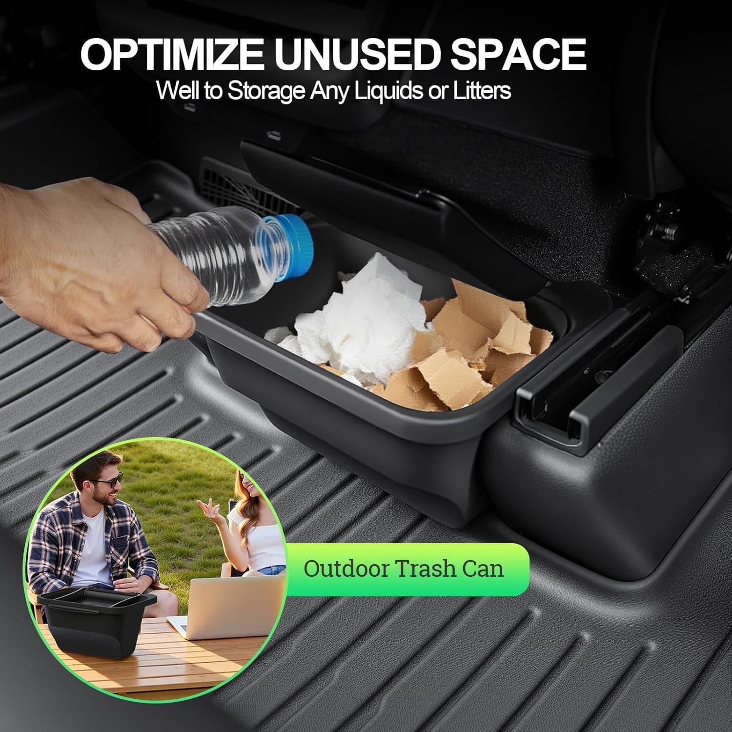 topfit organisateur de console centrale arrière pour Tesla Model Y Juniper boîte de rangement sous siège, poubelle avec couvercle accessoires intérieurs pour Model Y Juniper 2025-2026