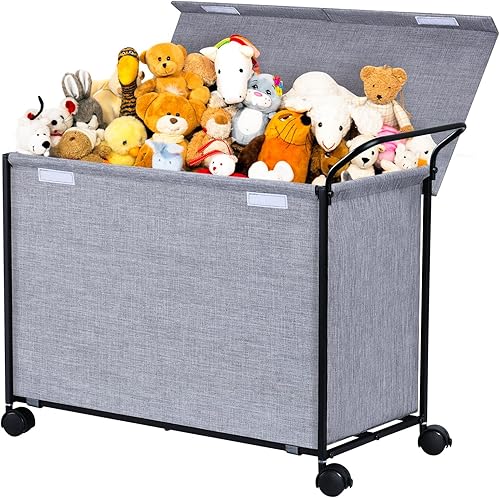 Miniatura 1 de SWTYMIKI Caja grande de juguetes con ruedas, baúl grande de juguetes para niños, cajas de juguetes para niños y niñas, animales de peluche, ropa,