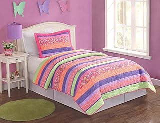 Stripes and Flowers Twin Quilt w Sham