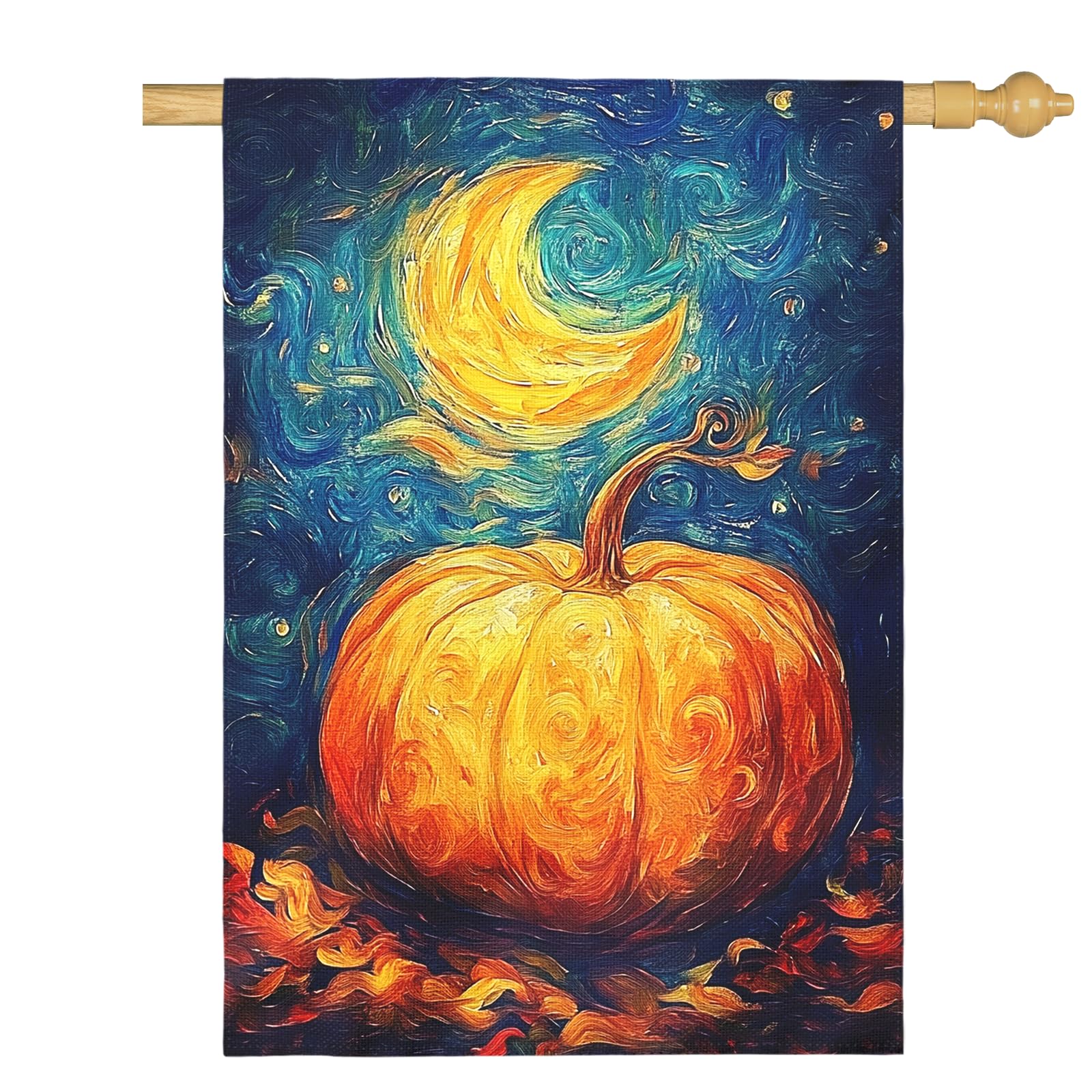 Dacawin Fall House Flag Pumpkin Yard Flags Van Gogh Art Starry Night Sky Moon Garden Flags Autumn Harvest Red Maple Leaf Chinoiserie Thanksgiving House Banner for Patio Farmhouse Outdoor 28 x 40 Inch — image 1