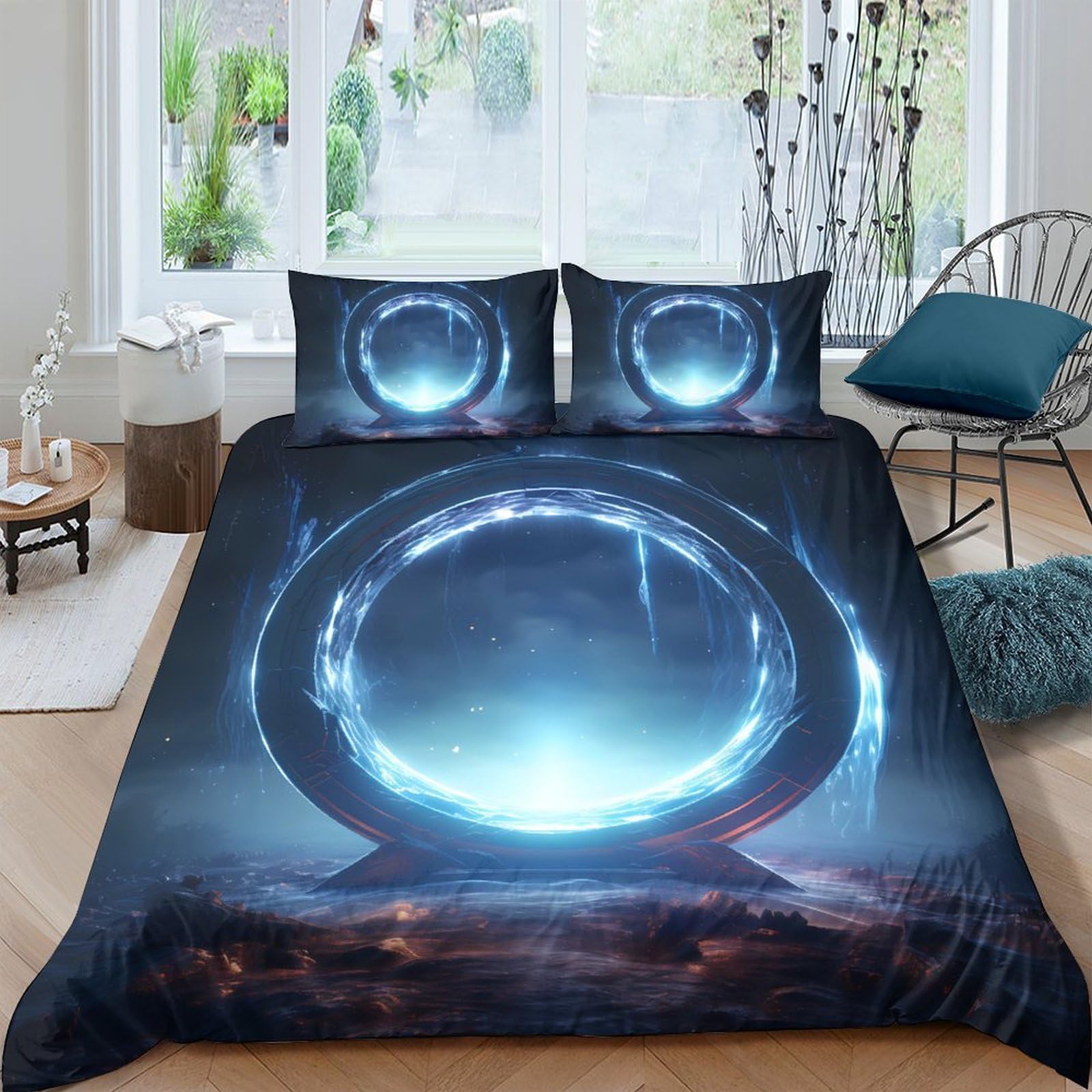 Ctjqhvkz Style-2 3D Printed Sci-Fi Portal Fitted Sheet Microfiber Soft Blue Light Space Bed Cover For Bedroom Guest Room Decor Single（135X200cm）