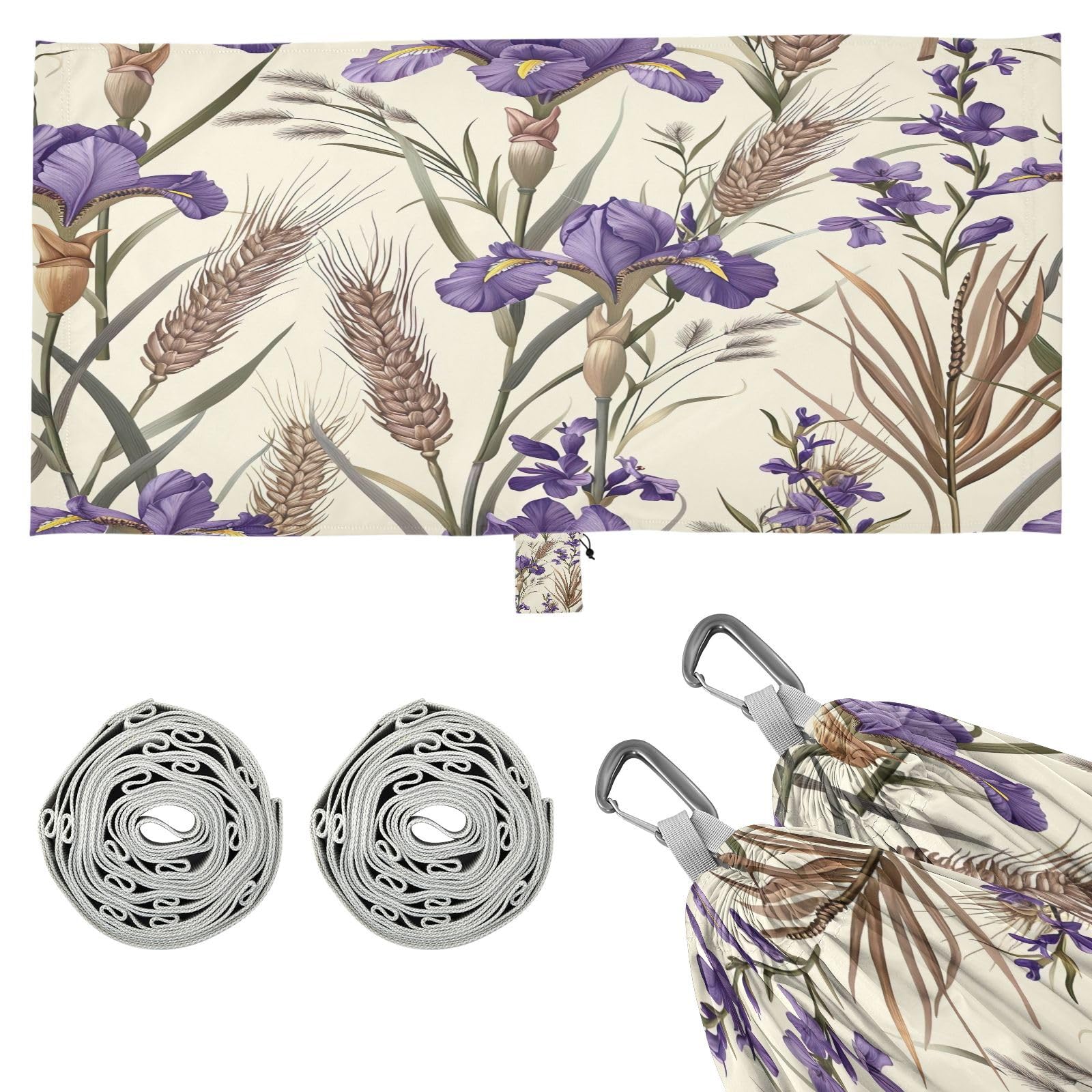 Kigai Wheat Ears Flowers Camping Hammock Durable & Portable Travel Hammock Holds 330lbs with Tree Strapsm, Pocket, Camping Accessories