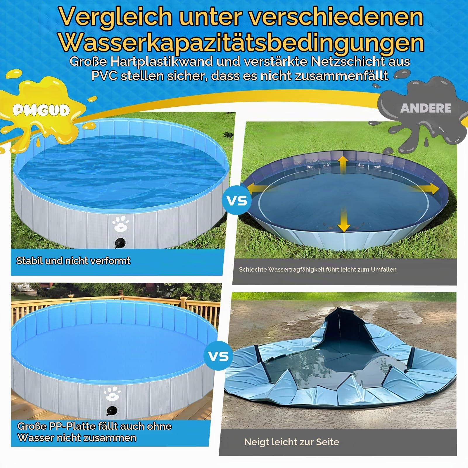 Pmgud Hundepool faltbar mit rutschfestem Boden und 5mm PVC