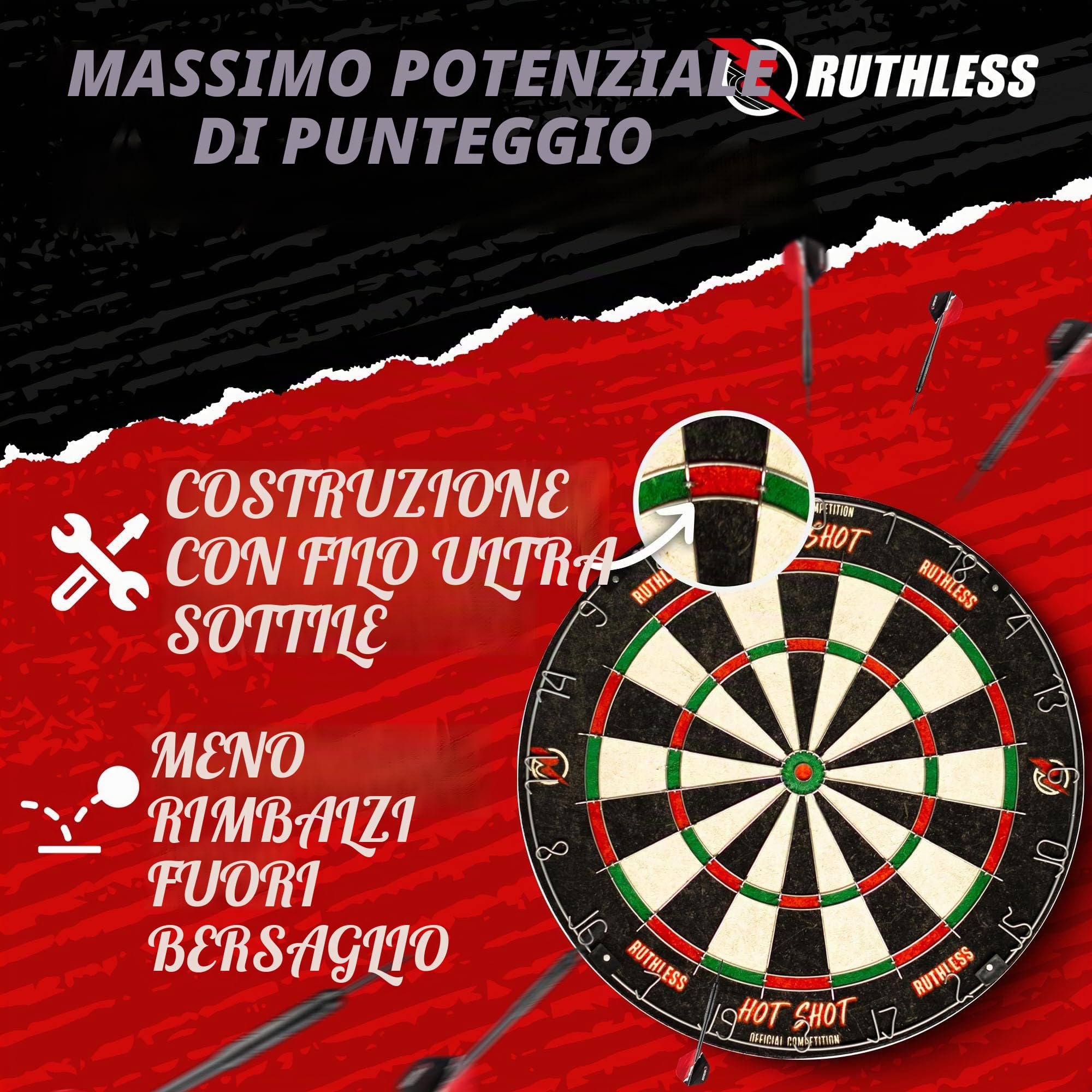 Ruthless Hot Shot Set di freccette Endurance in sisal con 2 set punta in acciaio