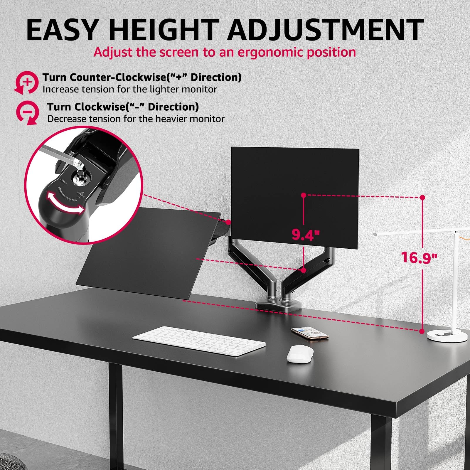 Redragon GMK-915 - Soporte para monitor doble, color negro