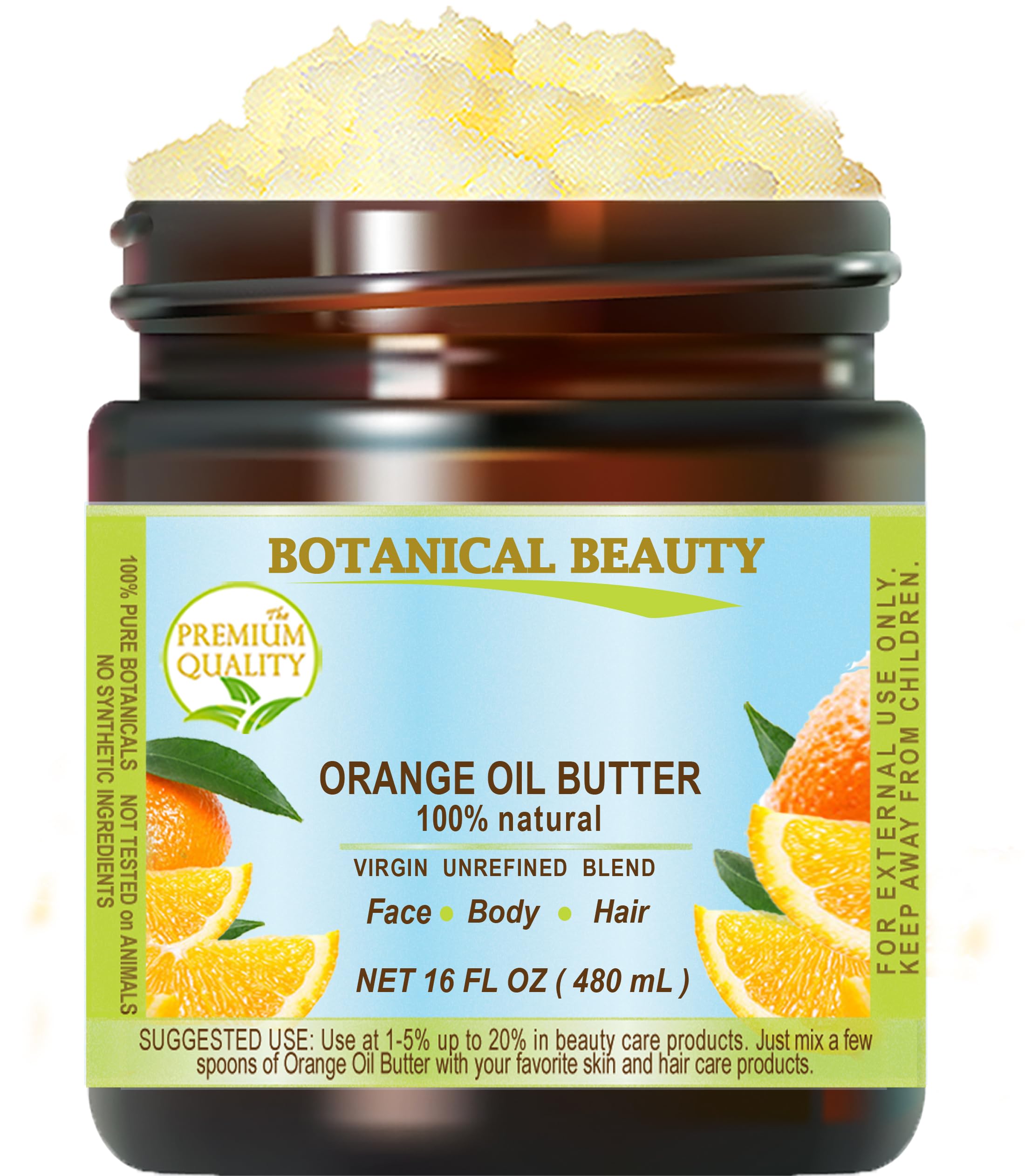Botanical Beauty ORANGE OIL BUTTER 100% Natural Pure VIRGIN UNREFINED RAW Cold Pressed. Orange essential Oil, Shea Nut Butter Butyrospermum Parkii. 16 Fl oz - 480 ml. for Face, Skin, Body, Hair, Nails