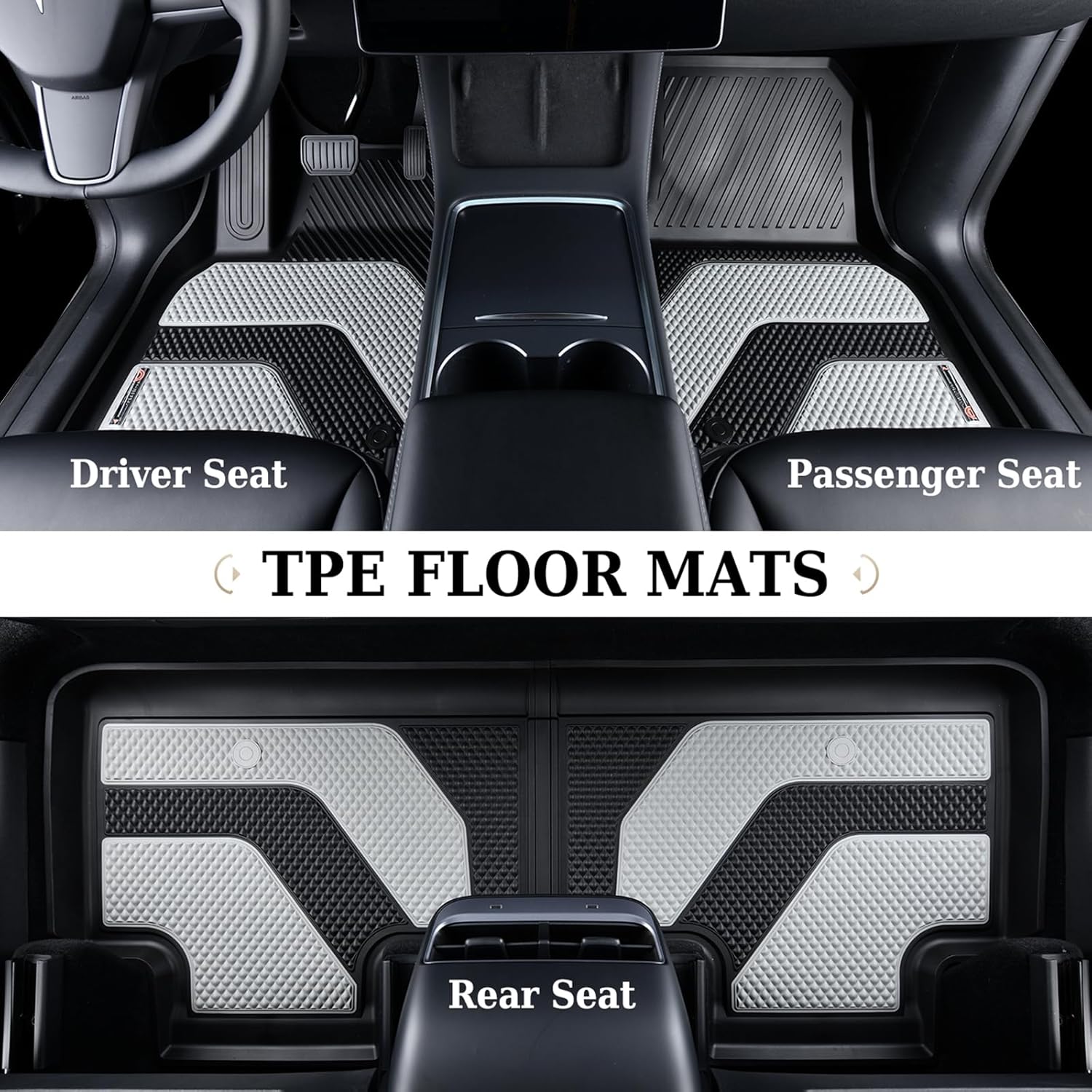 Coverado Floor Mats for Tesla Model Y, All-Weather TPE Cargo Liner Floor Mats Custom Fit Tesla Model Y 5 Seat 2020-2024, Car Mats Full Set Trunk Mats Interior Accessories (3 Pcs)
