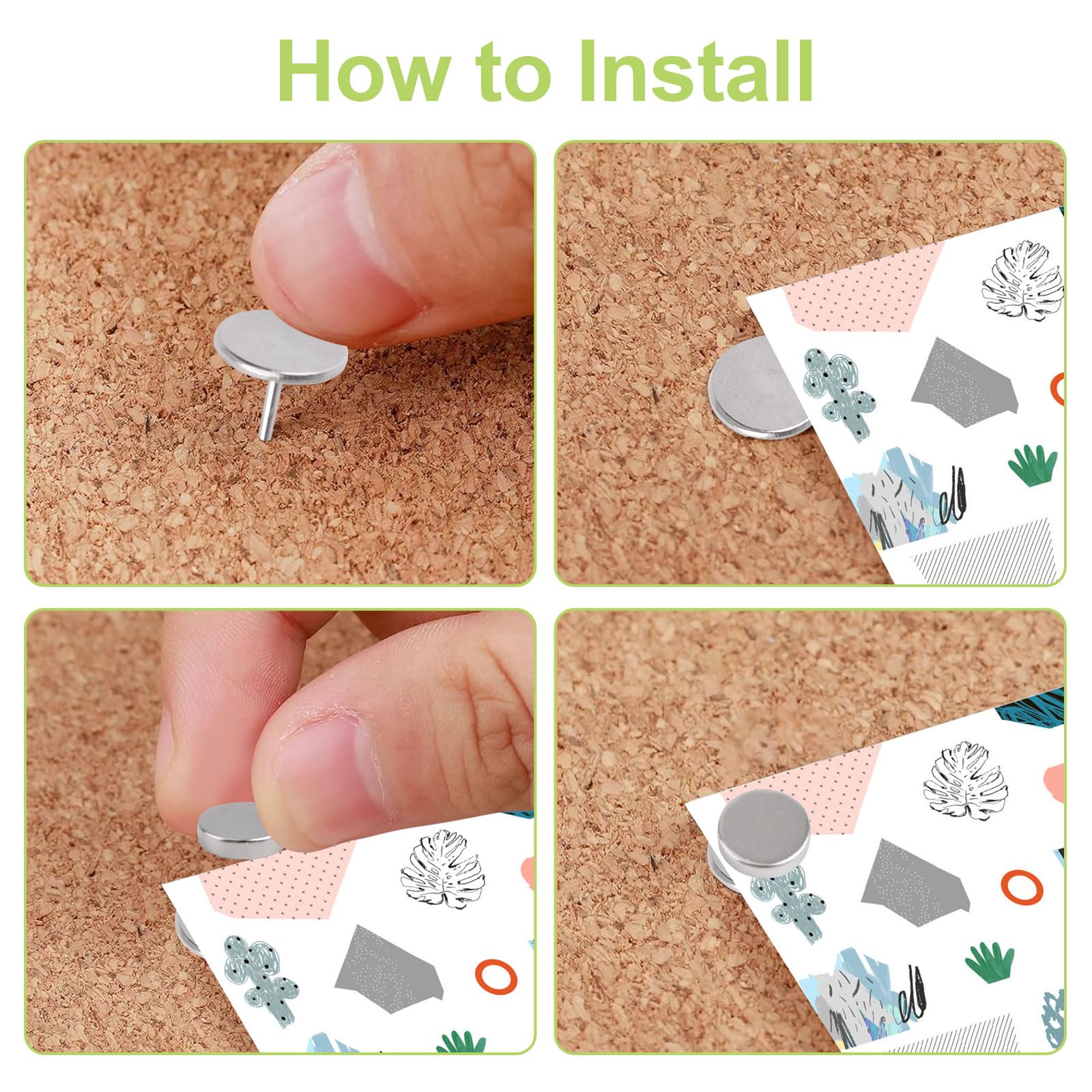 Juego de 60 chinchetas magnéticas para póster y fotos, chinchetas magnéticas para tablero de corcho, chinchetas decorativas de metal para imagen de mapa (plateado)
