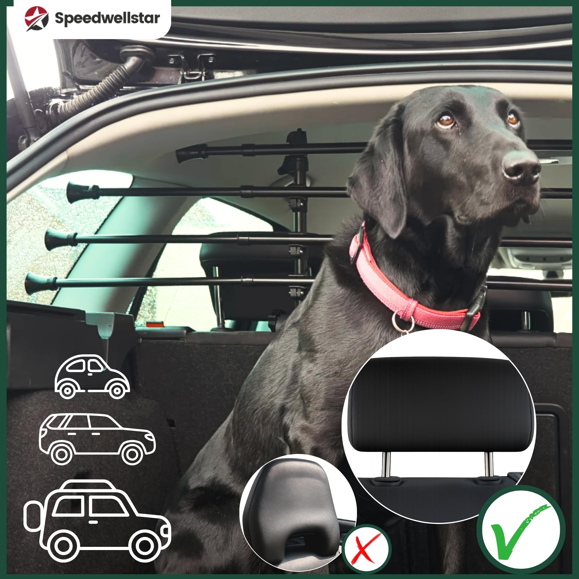 Speedwellstar Griglia Divisoria Cane Bagagliaio Auto Universale Regolabile – Barriera in Metallo Robusta con Fissaggio Poggiatesta – Extra Robusta