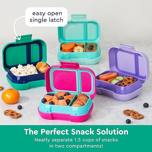 Miniatura 4 de Bentgo Snack para niños, contenedor de caja Bento de 2 compartimentos a prueba de fugas para aperitivos y comidas pequeñas, cierre fácil de abrir,