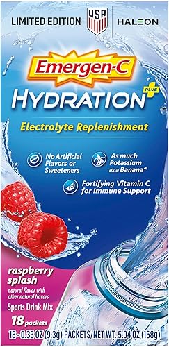 Miniatura 9 de Emergen-C Hydration - Mezcla de bebidas deportivas con vitamina C 18 unidades sabor a frambuesa reposición de electrolitos paquetes de polvo de 033