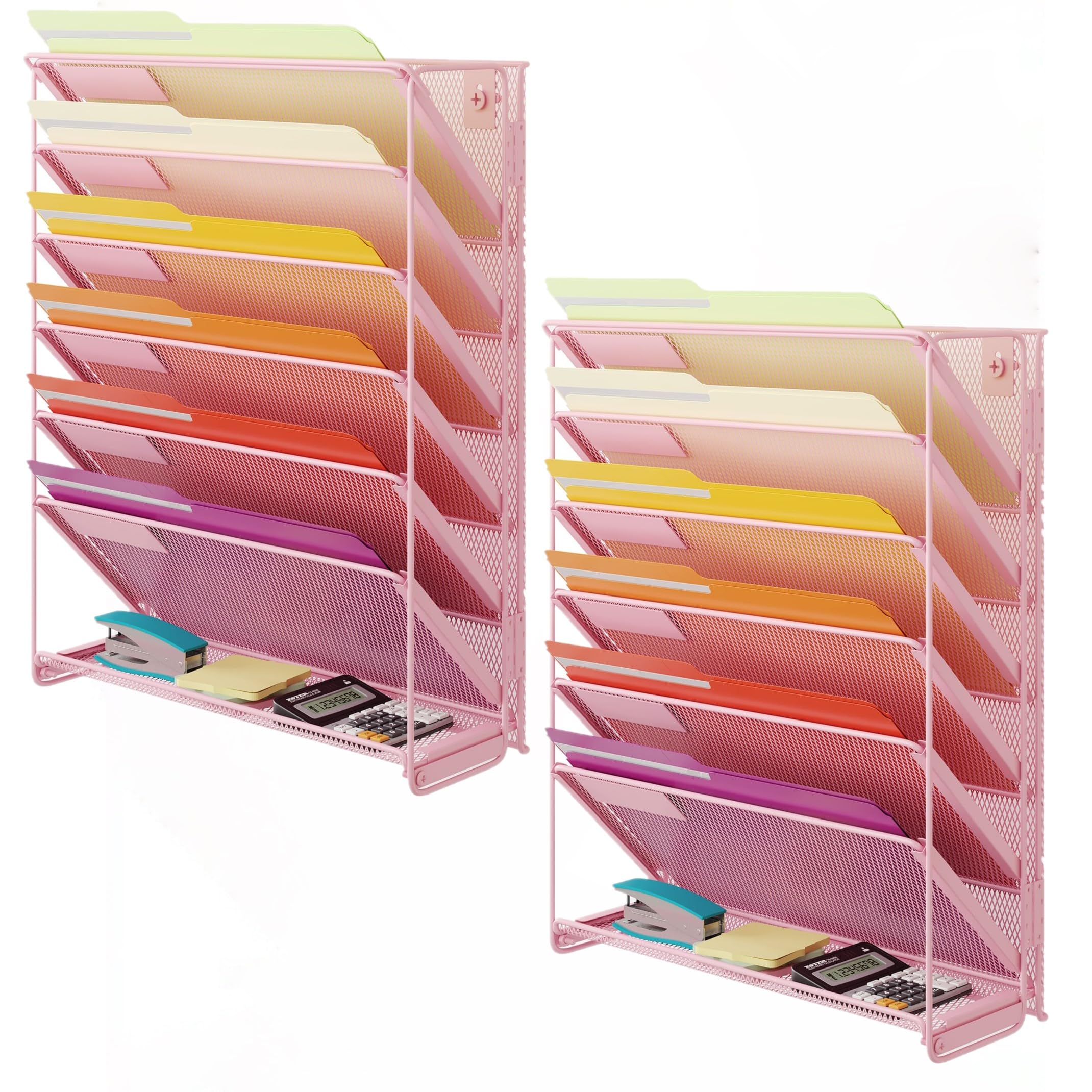 SUPEASY Desk Organizers Metal Desk Magazine File Holder With 5 Vertical Compartments Rack File Organizer For Office Desktop, Home Workspace, Pink - View #4
