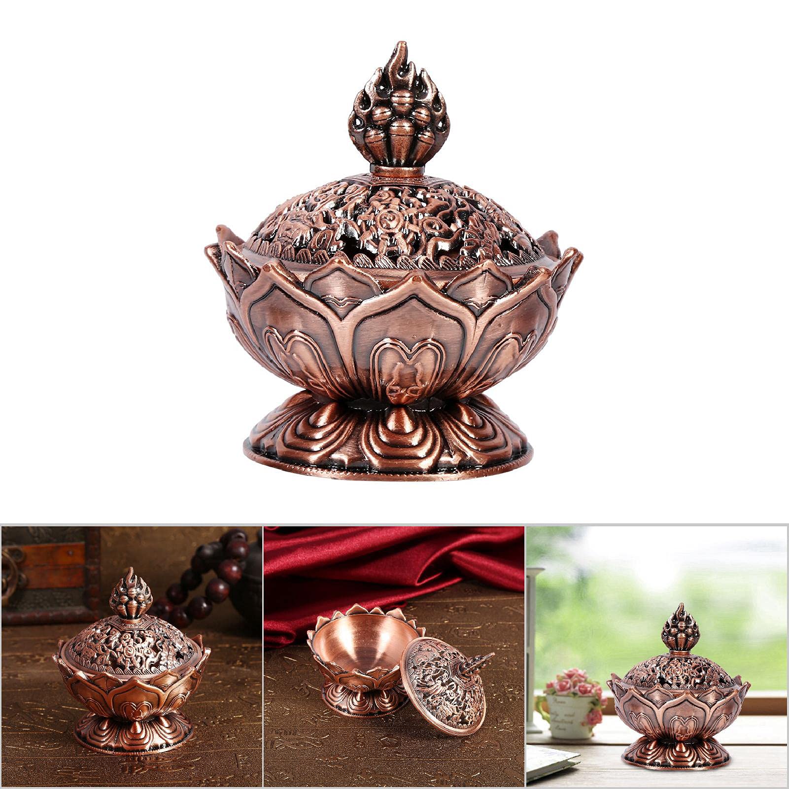 Bruciatore Di Incenso Vintage A Forma Di Loto In Lega Di Zinco - Porta Coni A Riflusso (Bronzo)