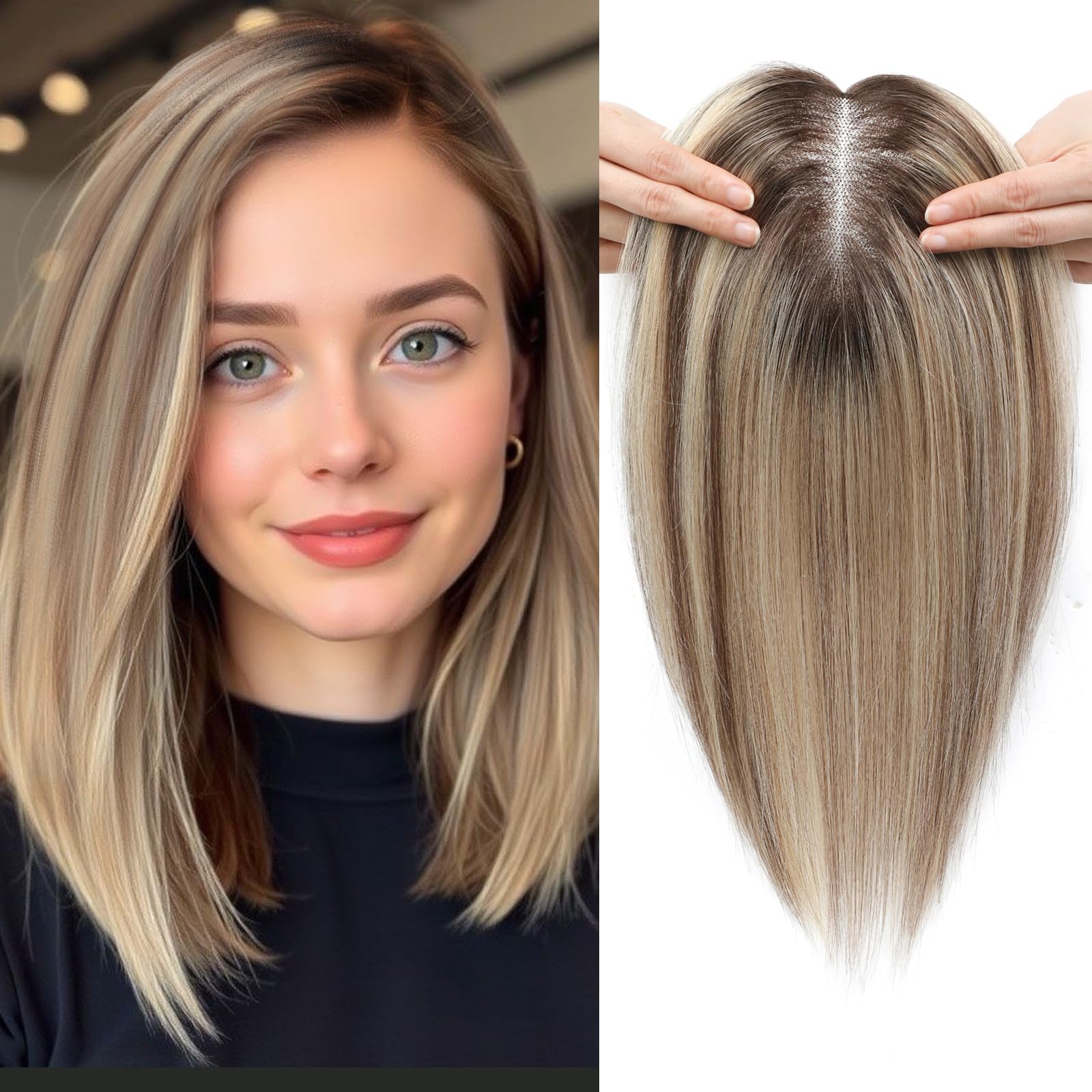 Hair Toppers for Women Real Human Hair Topper with Thinning Remy Hair Pieces for Women Human clip on (2T613)