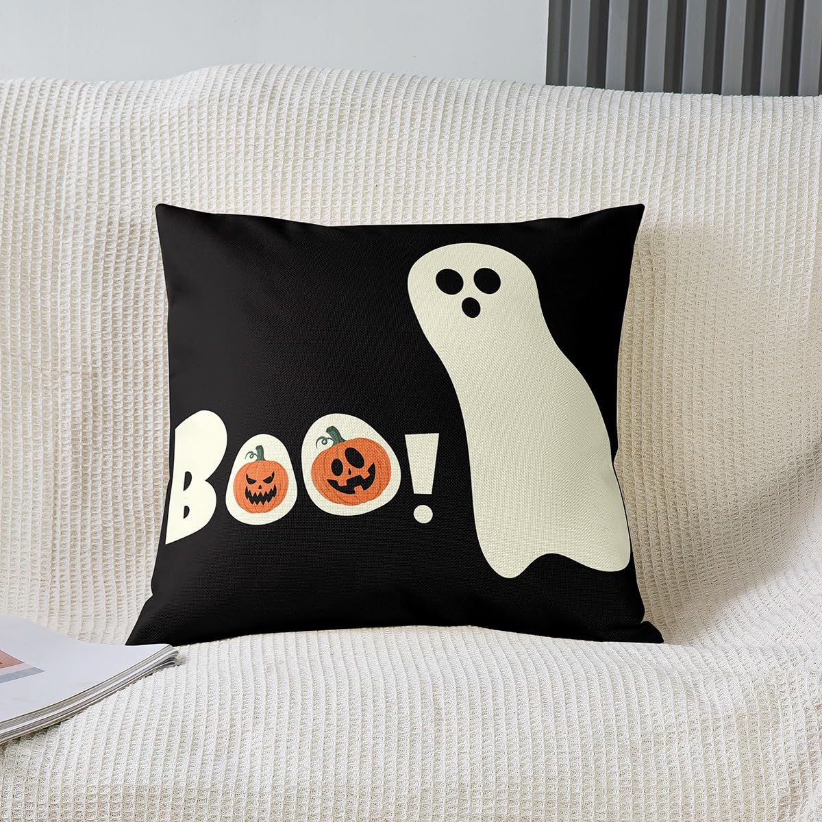 AACORS Federa Per Cuscino Halloween 40x40 Cm - Design Zucca, Jack-O-Lantern E Pipistrelli - Decorazione Divano, Letto, Festa A Tema - 2