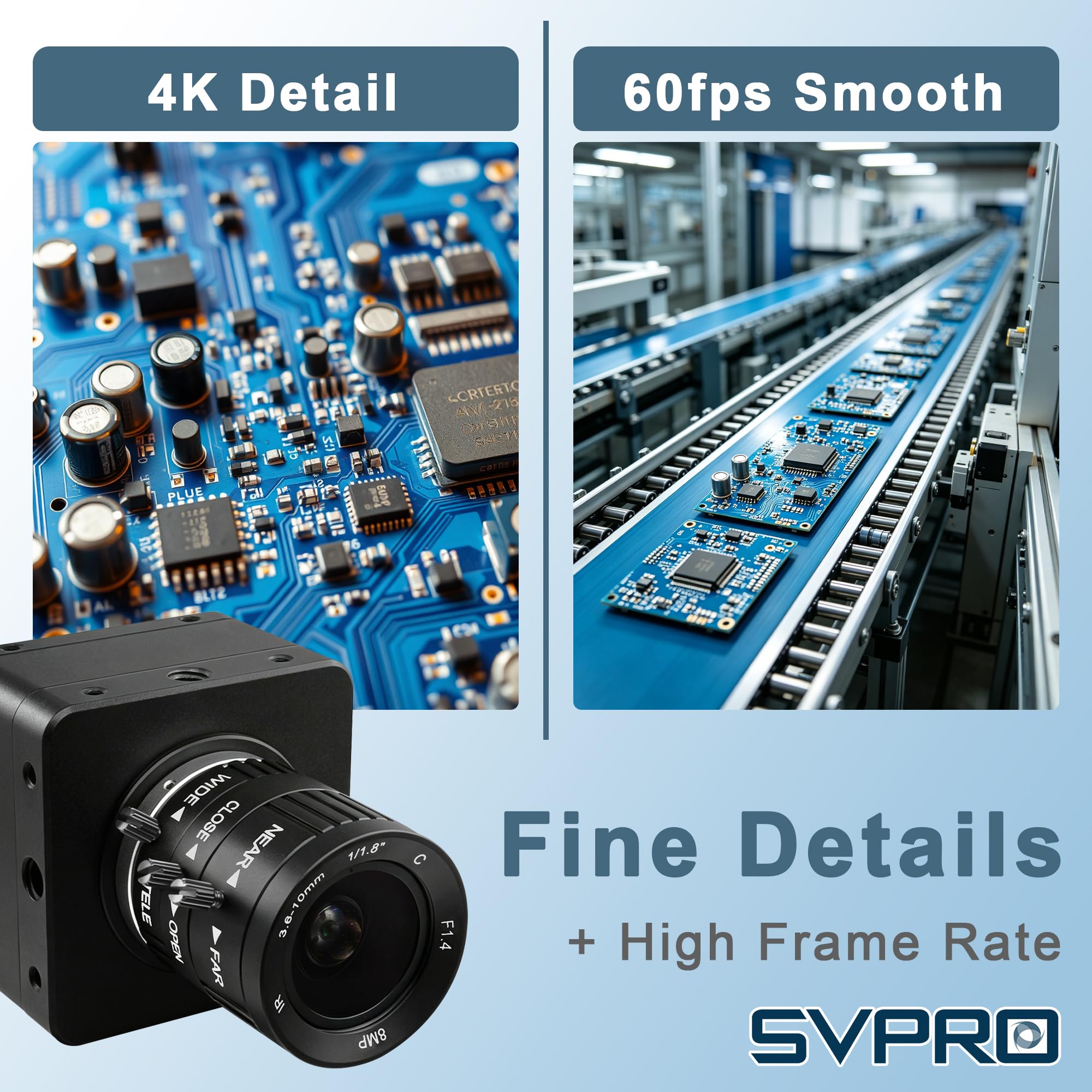 Svpro Cámara de zoom 4K 60fps USB 3.0 con lente verifocal de 3,6 a 10 mm, webcam de enfoque manual, USB-C UVC Plug & Play para Windows, Linux, MacOS, Android