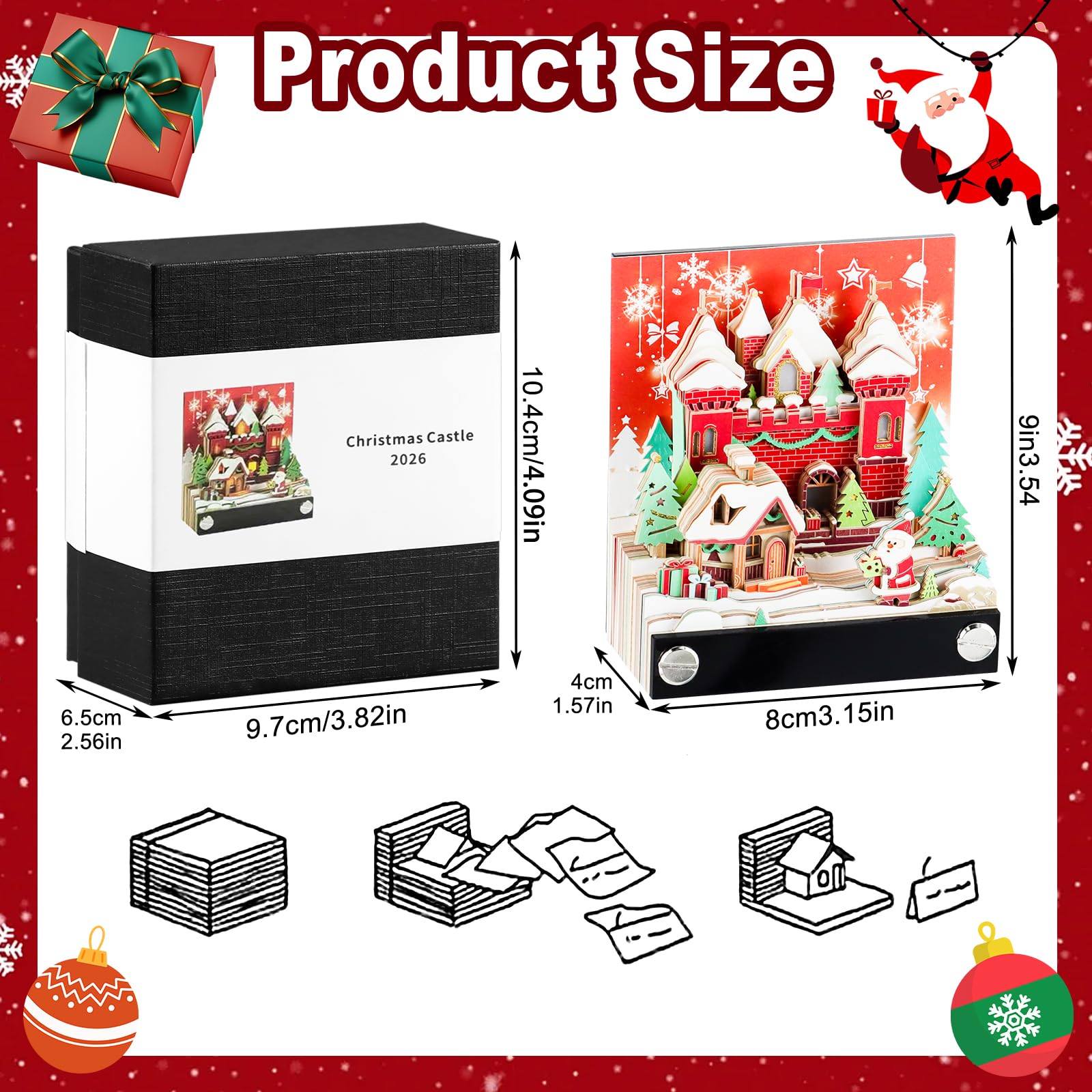 3D-kalender, 2026, 3D-afscheurblok, tafelkalender, notitieblok met licht, 3D memoblok, papieren slot, kunst, creatieve papiersculptuur, cadeau, tafeldecoratie 3D-kalender, 2026, 3D-afscheurblok, tafelkalender, notitieblok met licht, 3D memoblok, papieren slot, kunst, creatieve papiersculptuur, cadeau, tafeldecoratie