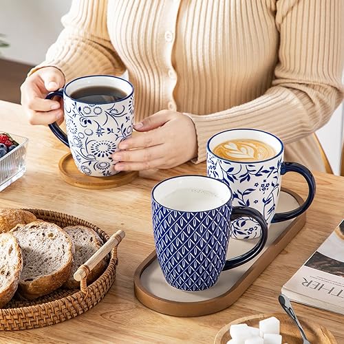Miniatura 6 de vancasso SELENE - Juego de 6 tazas de café grandes de porcelana de 16 onzas con asa, taza de té de cerámica para capuchino, café con leche, té,