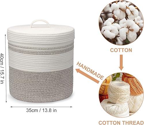 Miniatura 2 de Goodheim Cesta de lavandería tejida con asas, cesta de ropa versátil, manta y cesta de almacenamiento de juguetes para sala de estar, dormitorio,