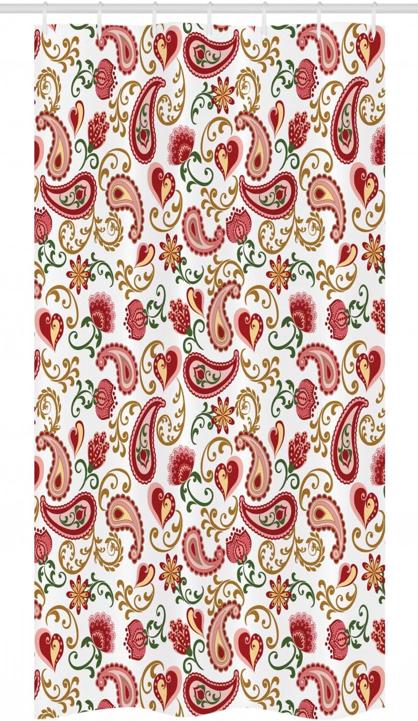 Ambesonne Paisley Stall Shower Curtain, Style Rose and Swirled Floret Buds Bohemian Lady Feminine Art Print, Fabric Bathroom Decor Set with Hooks, 36" W x 72" L, Pink Red