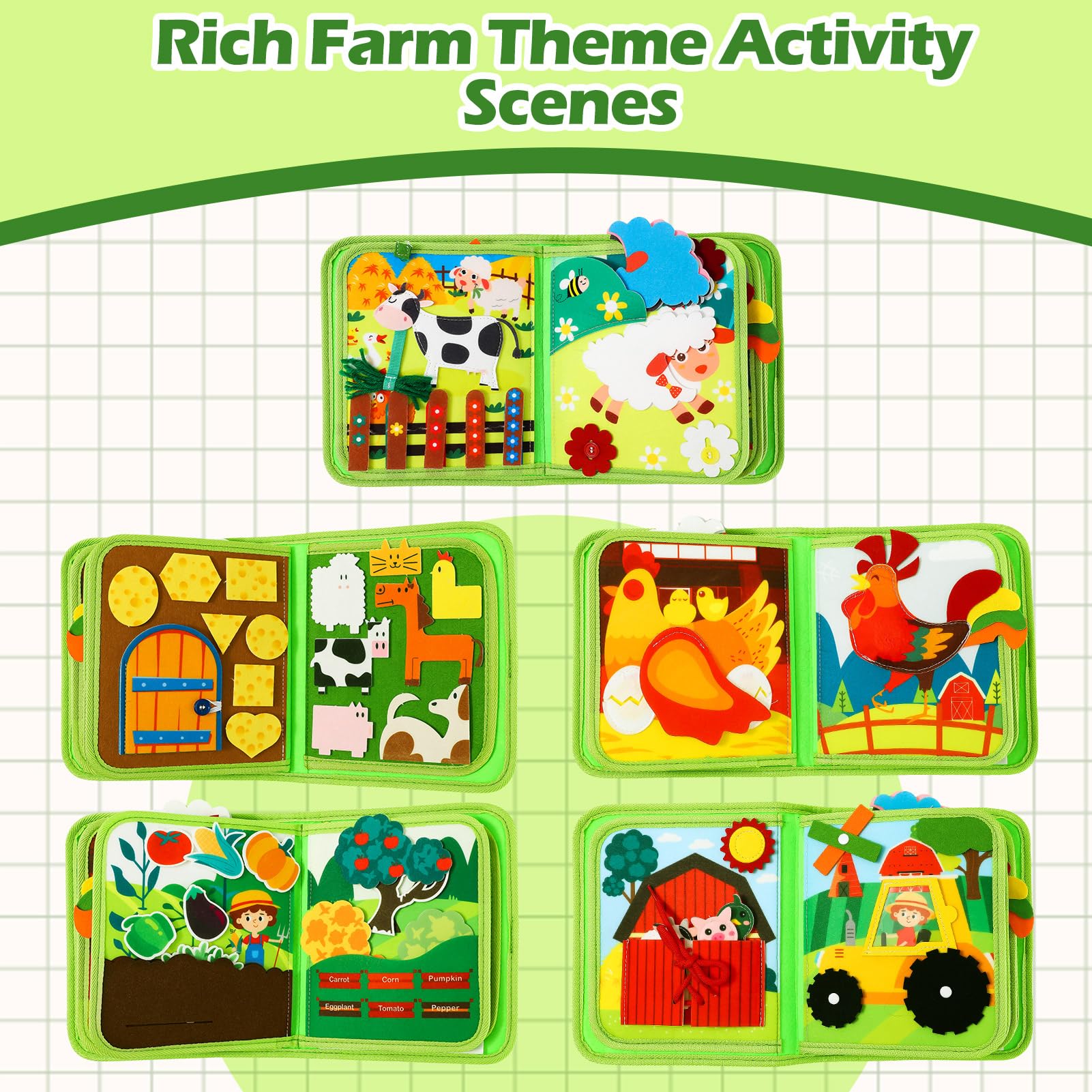 GSrenyu Busy Book for Toddlers Age 1-3, Toddler Busy Board, Farm Busy Board Toy, Toddler Activity Book - Image 3