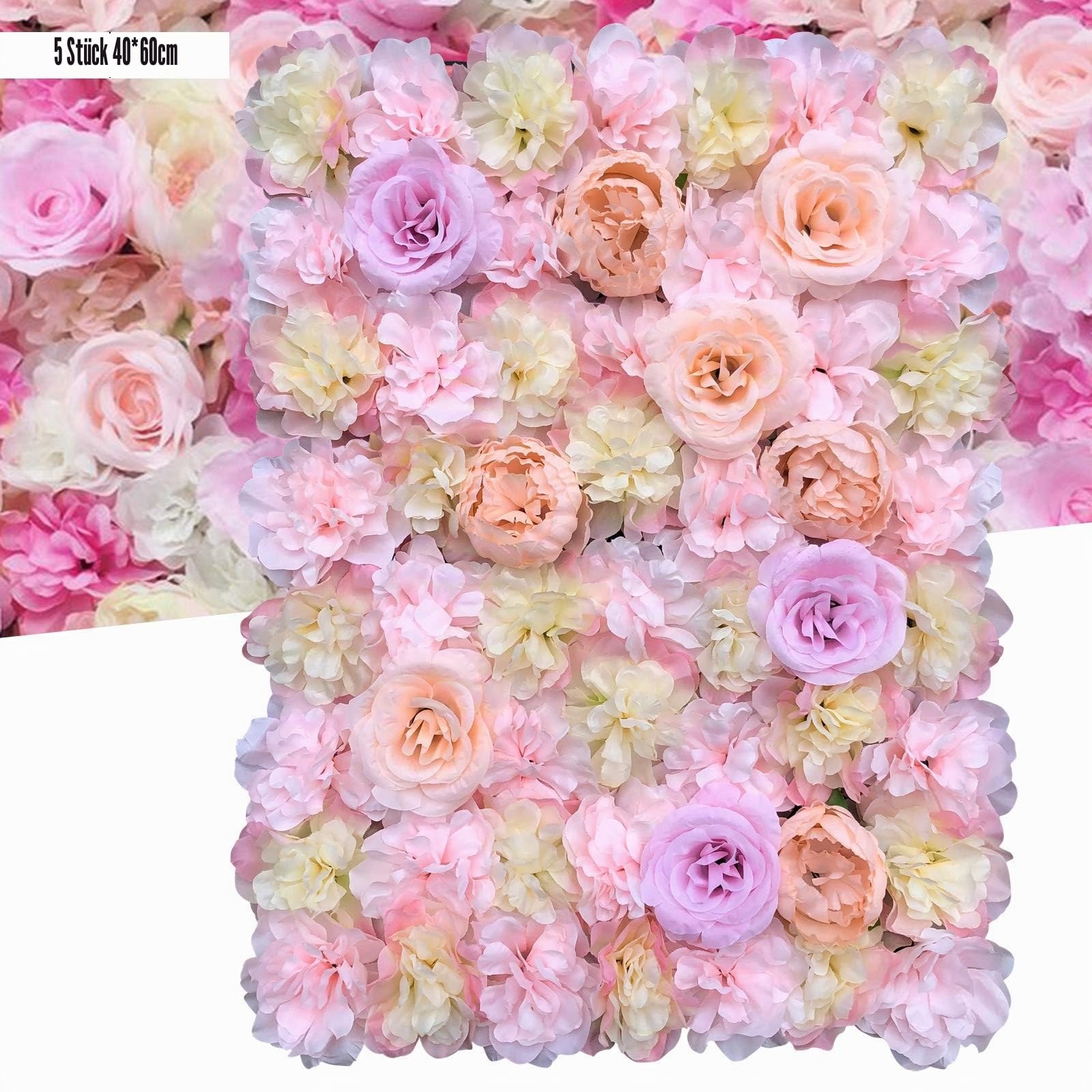 Künstliche Blumenwand Rosenwand,40 x 60 cm Blumenwand Hochzeit Kunstblumen Deko,DIY Hochzeit Straße Hintergrund (5 Stücke)