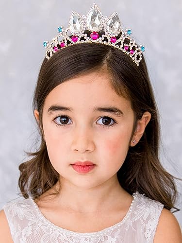 Miniatura 4 de SWEETV Tiaras de princesa para niñas pequeñas, diadema de corona, cumpleaños, boda, Halloween, cosplay, accesorios para el cabello
