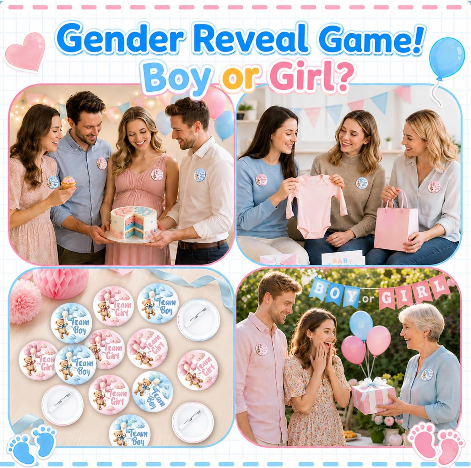 60-Piece Gender Reveal Themed Pin Set