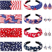 12 Pcs 4th of July Headbands Hair Scrunchies Set Patriotic Independence Day USA Flag Knotted Headband Wide Hair Band Hair Hoops for Women Girls Hair Accessories, Multicolor