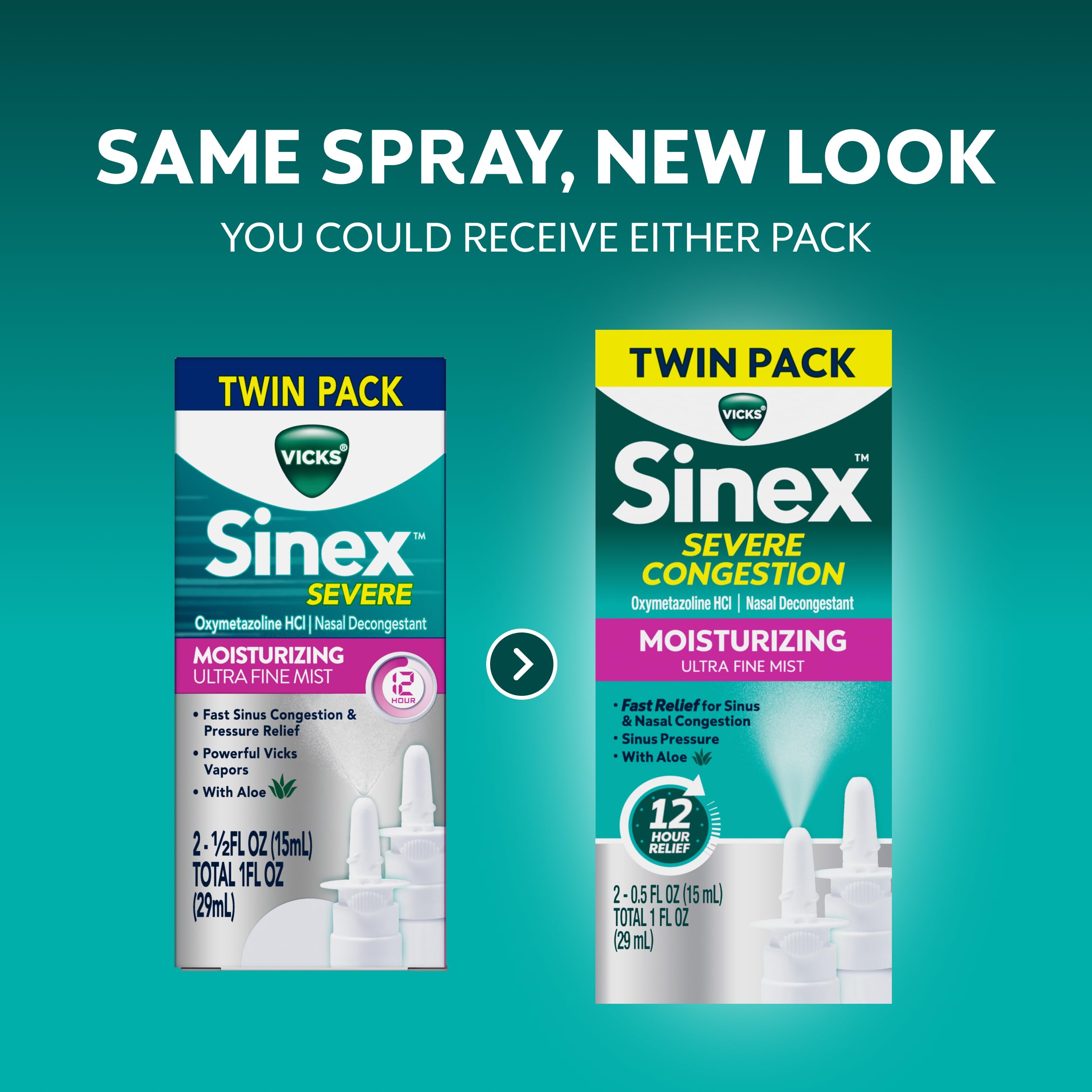 Vicks Sinex Severe Congestion Nasal Spray, Moisturizing Ultra Fine Mist with Aloe, Nasal Decongestant Sinus Medicine, Nasal Congestion & Sinus Pressure Relief Due to Cold or Allergies, 530 Sprays — Amazon image 2
