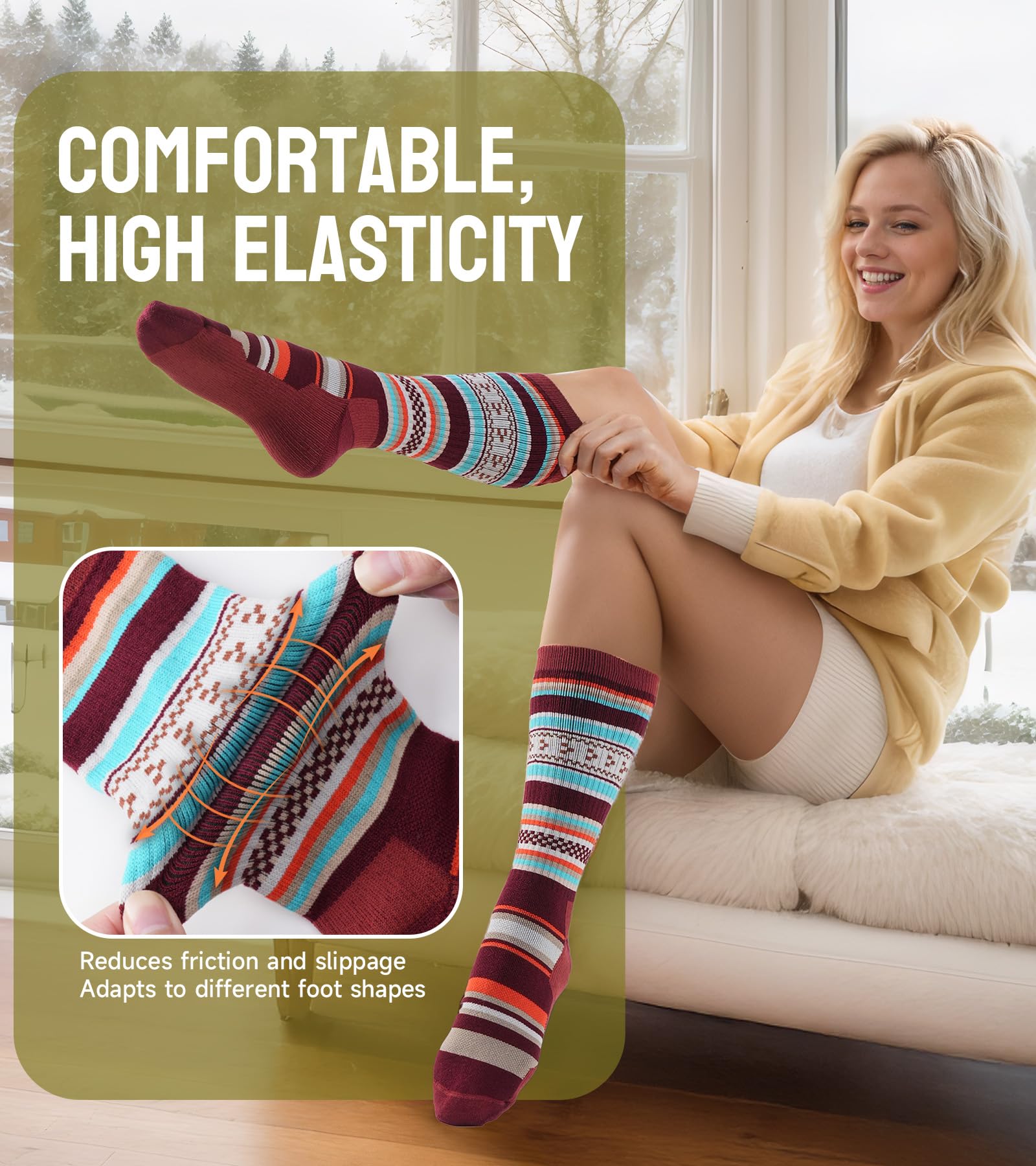 TANSTC Calze in Lana Merino, Calzini Invernali Classici, Traspiranti, per Uomo e Donna, Antiscivolo, Nero/Grigio/Colorato. 3 Paia, 35-38 39-42 43-46 47-50