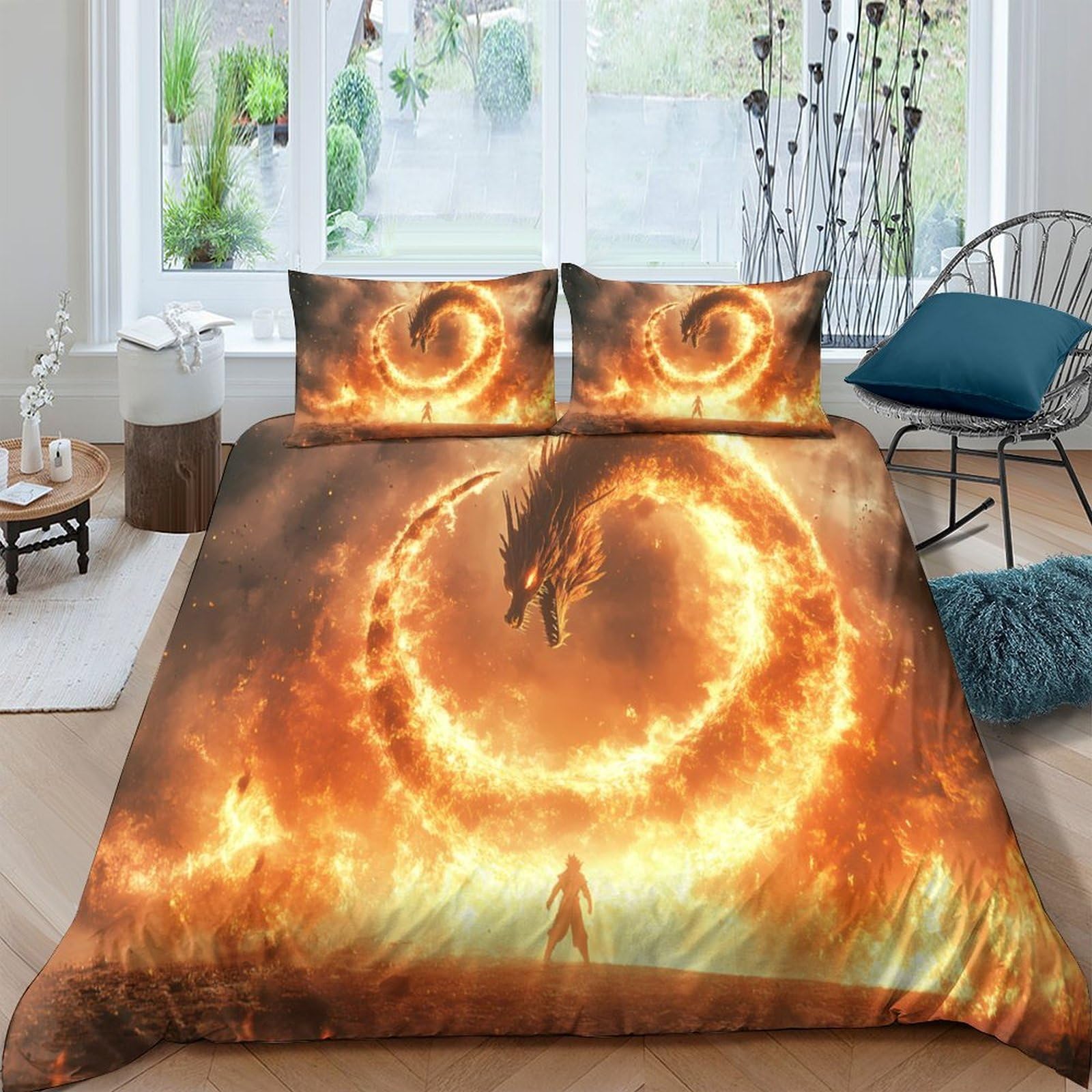 Ctjqhvkz Style-3 3D Printed Fire Dragon Fitted Sheet Microfiber Soft Breathable Fantasy Circle Mattress Cover For Bedroom Dorm Decor Single（135X200cm）