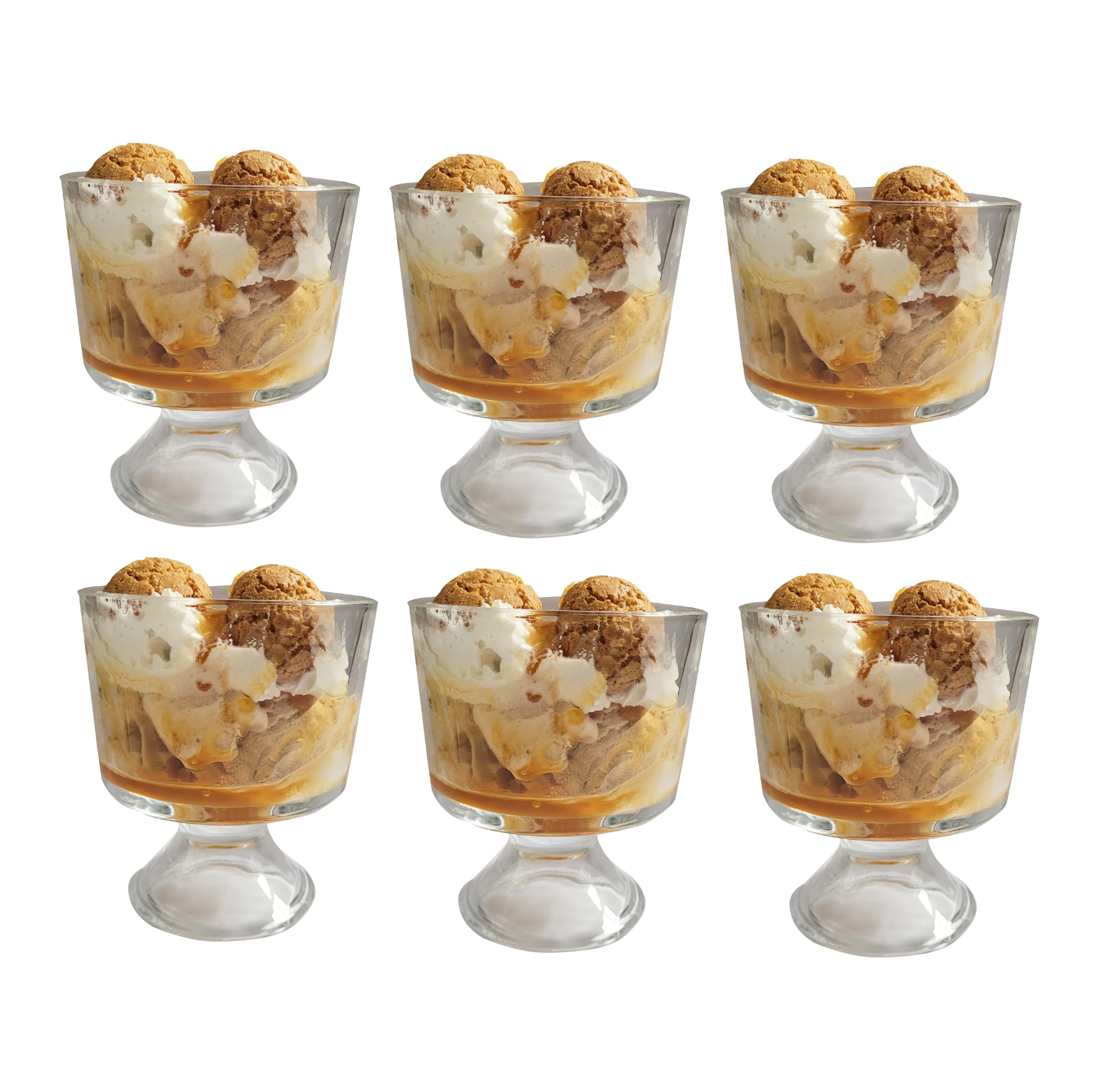 Footed Glass Dessert Bowls Set of 6 (300 ml) – Trifle, Pudding, Sundae & Prawn Cocktail Serving Bowls – Dishwasher Safe Stemmed Dishware – M&W
