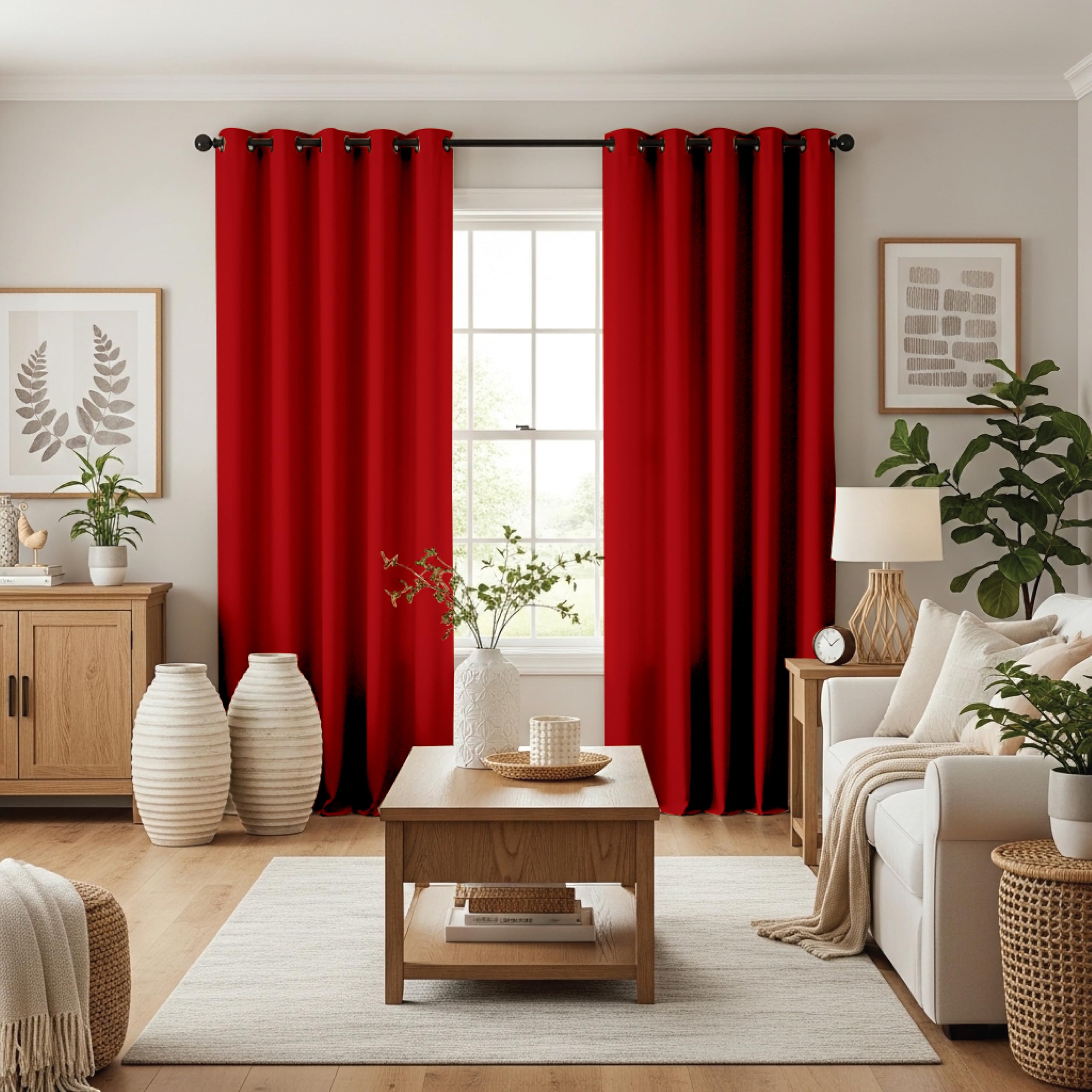 Ev Dekor® EVCRTN01 Thermal Blackout Curtains for Bedroom, Offices, Hotels Windows 90"(228cm) Wide X 108"(274cm) Long, Red - 2 Panels with Tie Backs