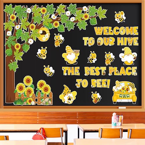 Miniatura 4 de Pajean Juego de 104 tablones de anuncios de árbol de aula, diseño de abeja, girasol, decoración de tablones de anuncios para primavera y verano,