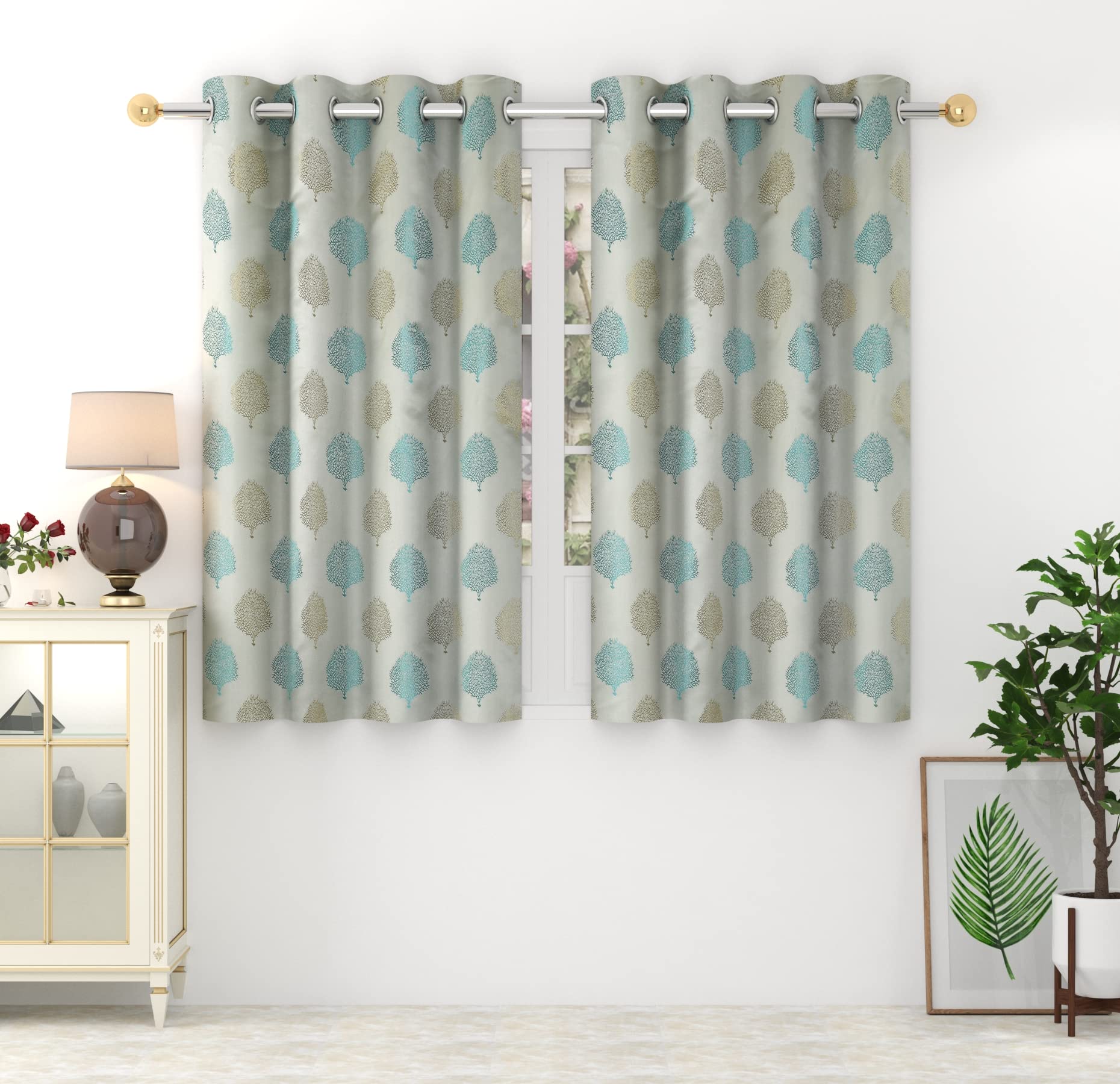 FRESH FROM LOOM Premium Window Curtains 5 Feet Long | Window Curtain | Jacquard Polyester Weaved Parda | Latest Modern Parde for Living Room Bedroom | Home Screens | Eyelet Ring (Aqua, 2pc,5 Feet)