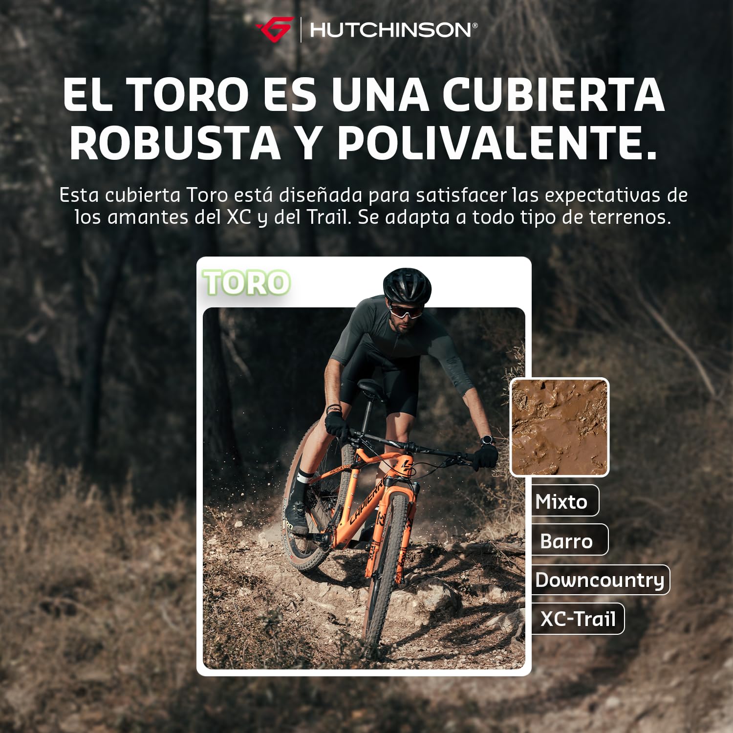 Hutchinson - Toro XC - Cubierta MTB - Cycling - Ideal para terrenos Húmedos y con Barro - Varillas Flexibles - Negro - Tubeless Ready